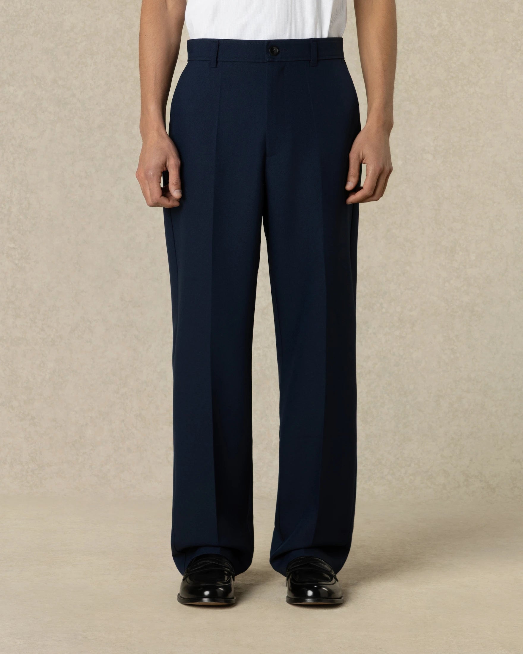 Drôle De Monsieur Cotton Straight Hose Navy Polyester Bundfalte