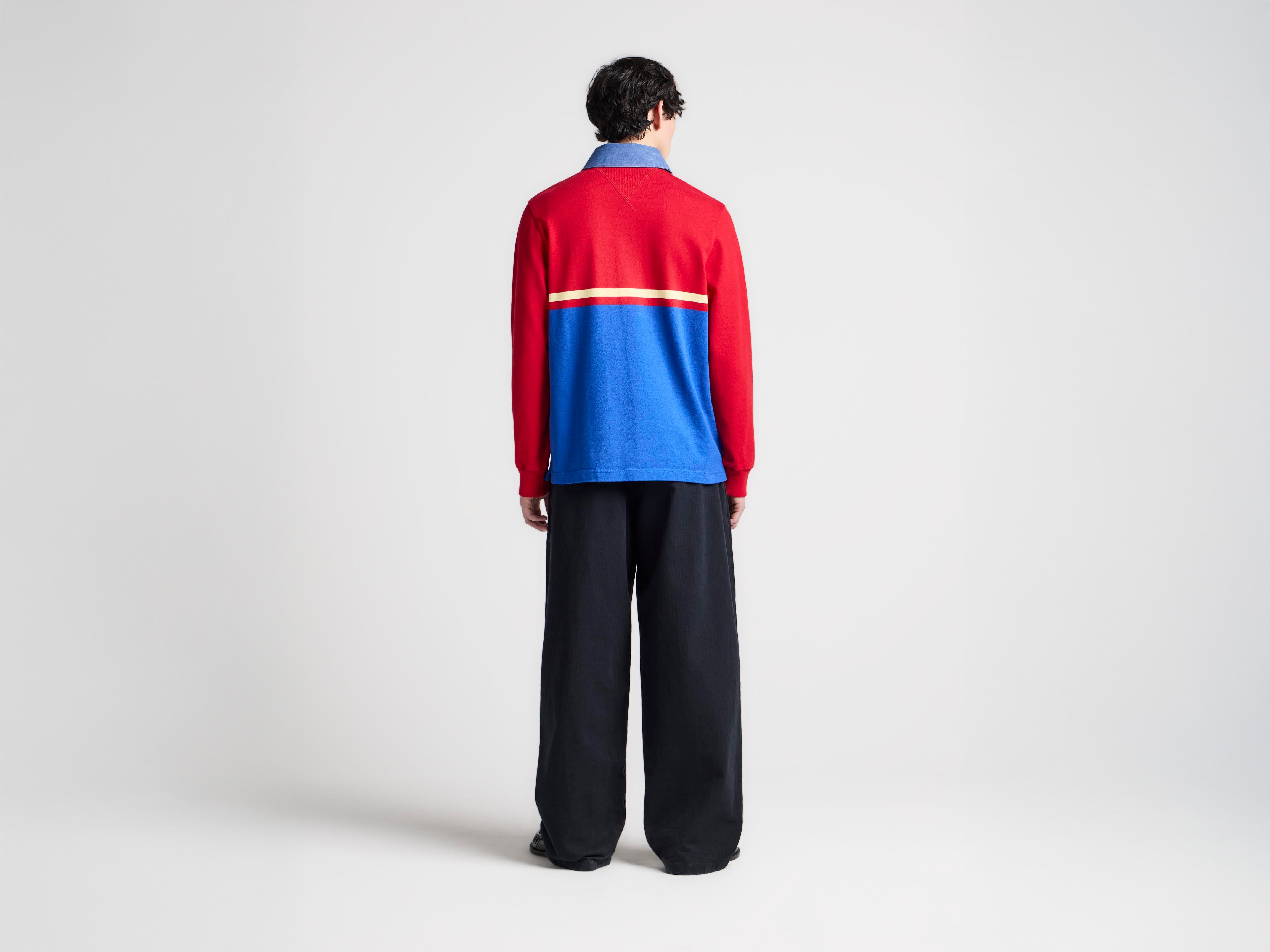 J.W.Anderson T-Shirts Contrast Collar Rugby Polo Polohemd Rot Blau