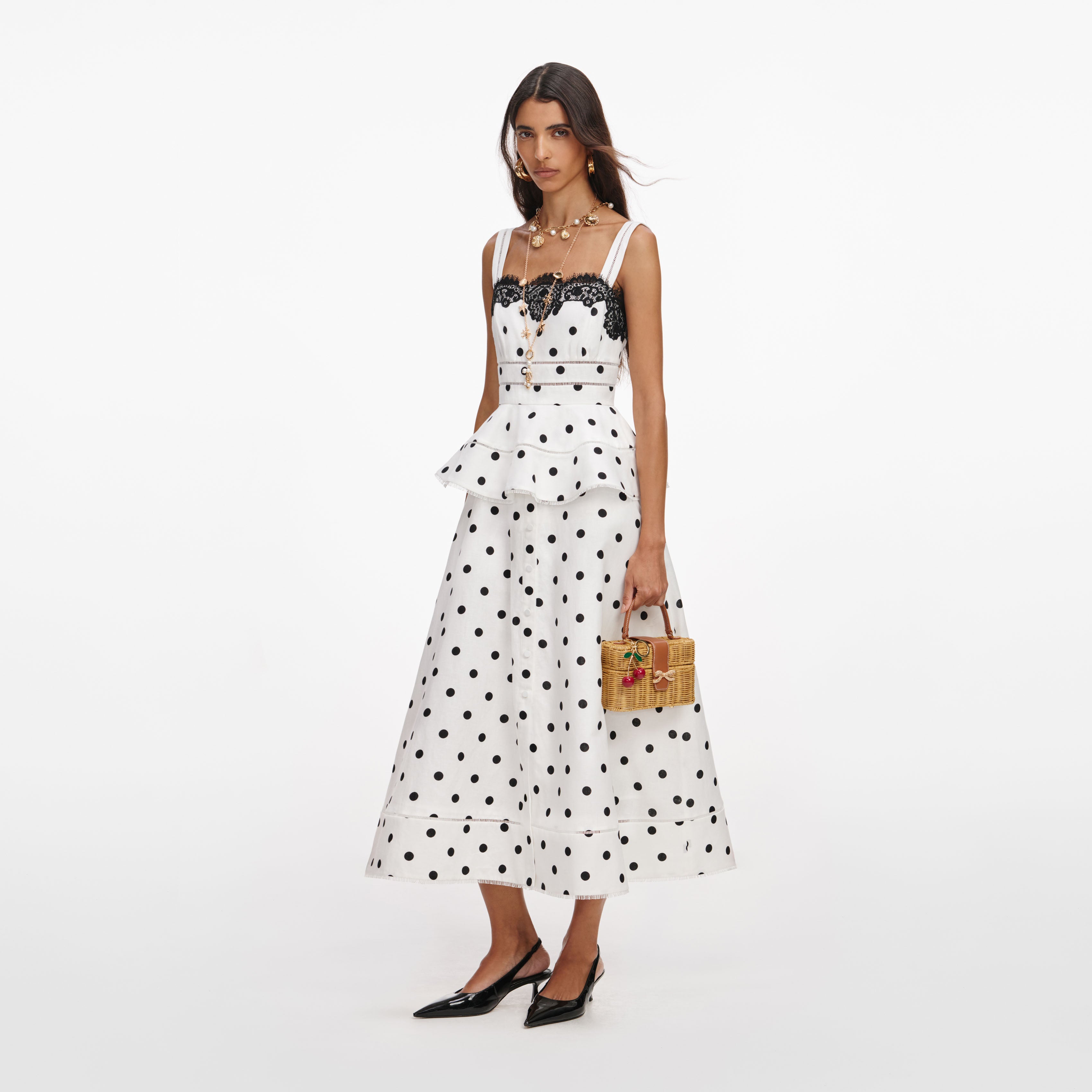 Self Portrait Dresses Midi Kleid Weiß Leinen UK 8 Punkte