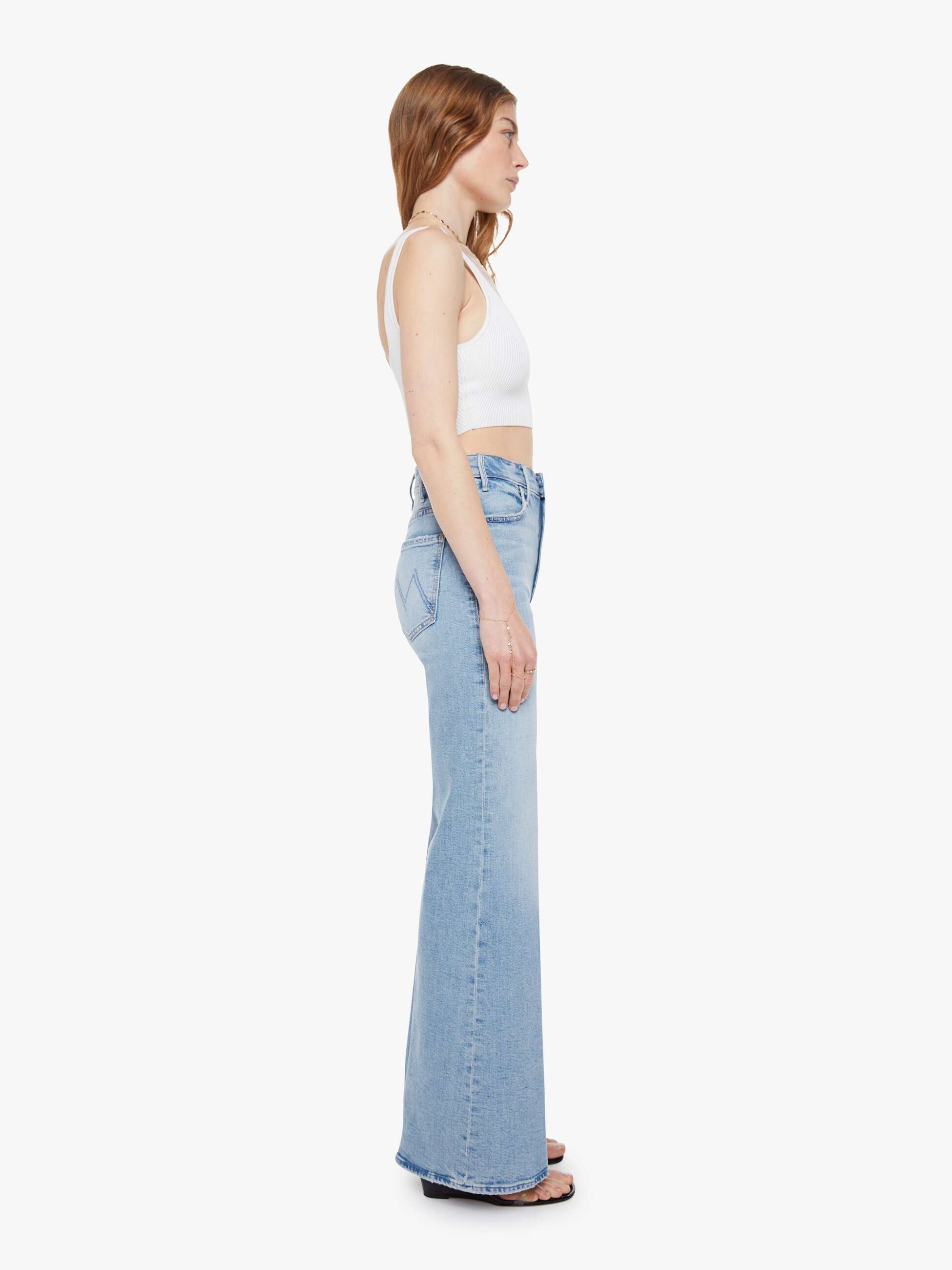 Mother Denim Hustler Roller Sneak Jeans Hellblau Weit