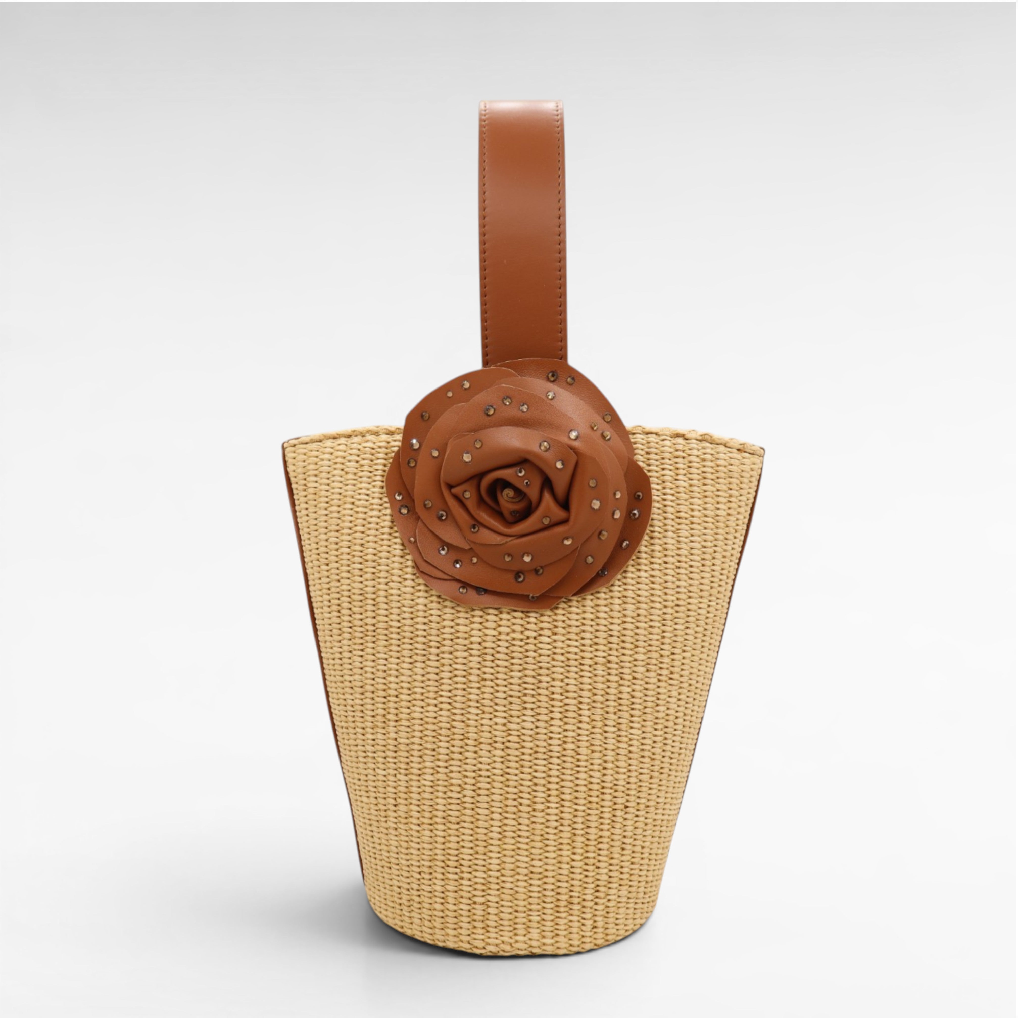Gedebe Paloma Beuteltasche Raffia Echtleder Blume