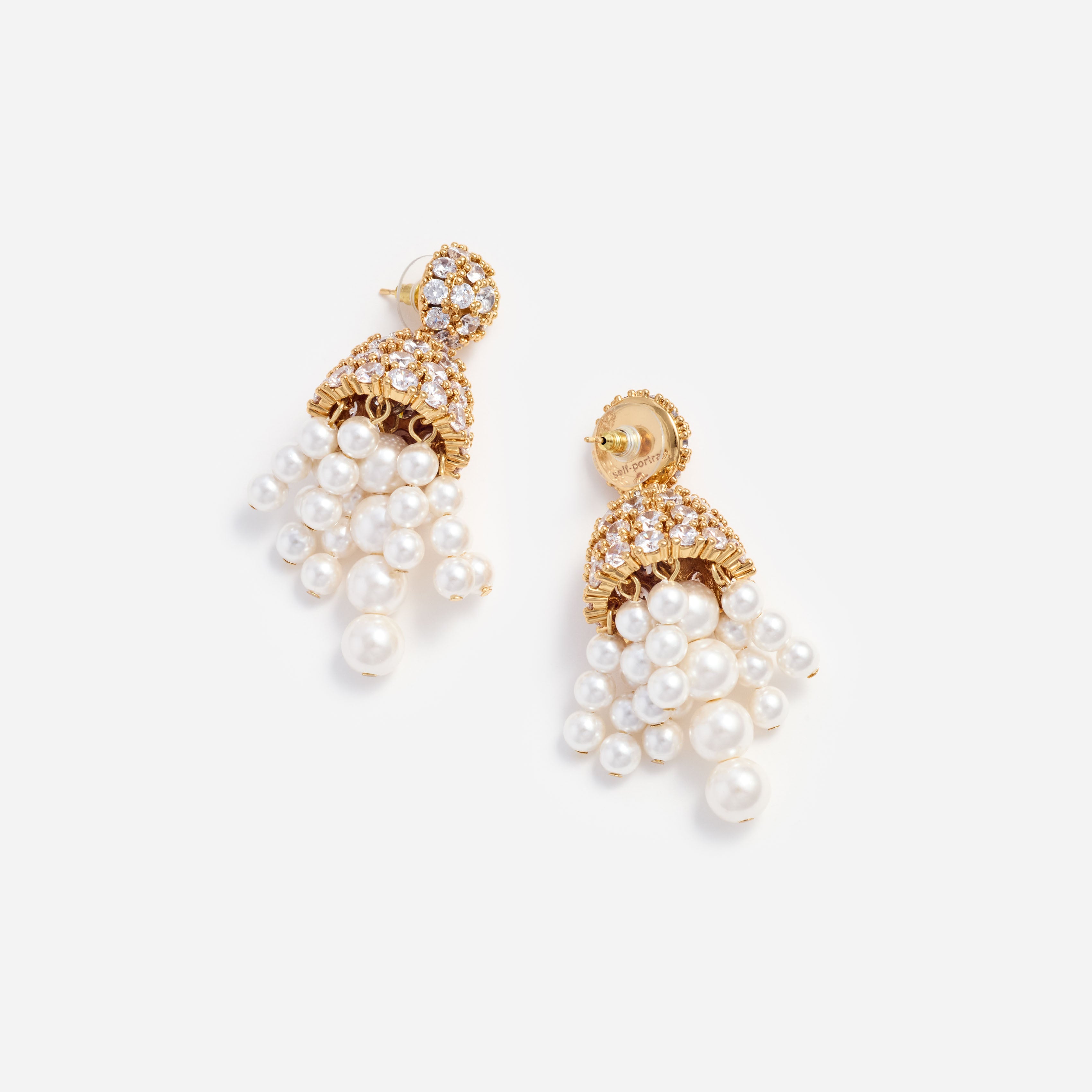 Self Portrait Gold Crystal Cluster Pearl Drop Ohrringe Gold