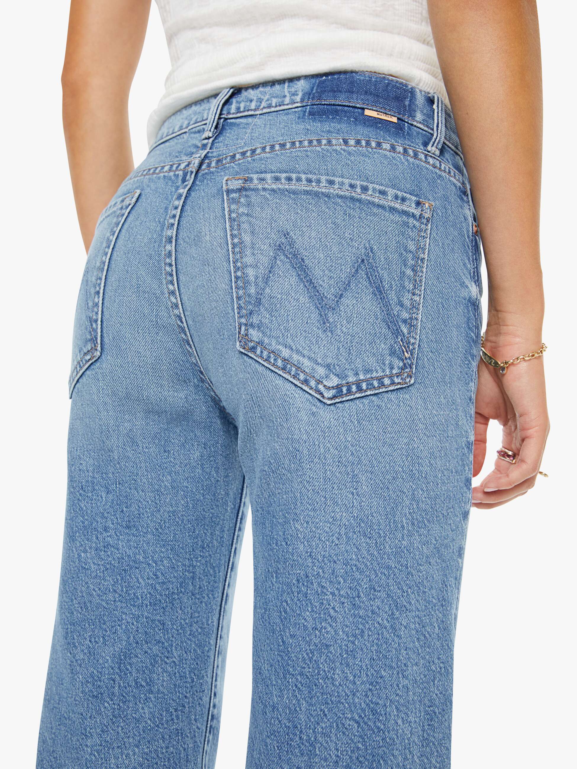 Mother Kick It Ankle Jeans Birds Gone Wild High-Rise Hellblau