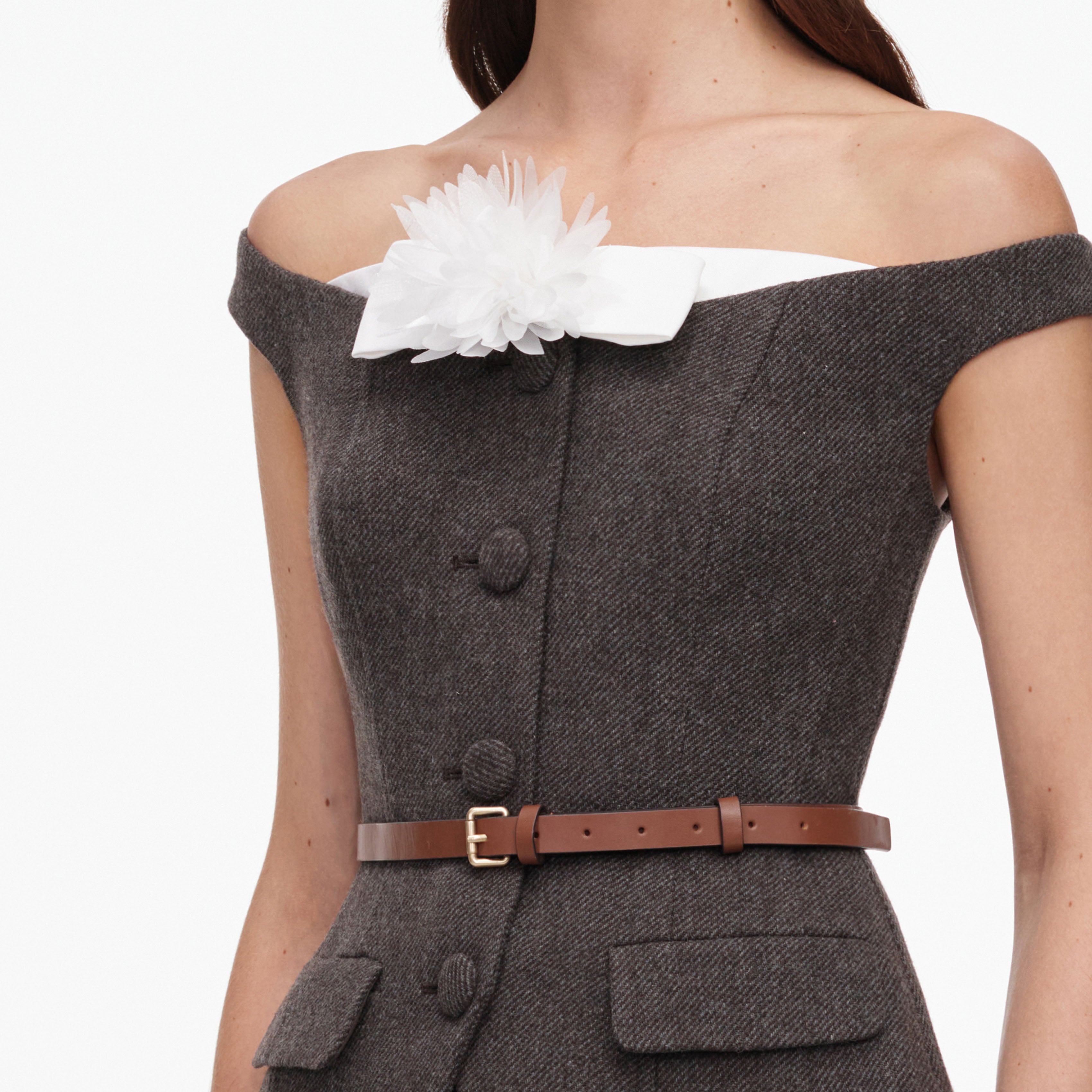 Self Portrait Brown Off Shoulder Top Braun Wolle