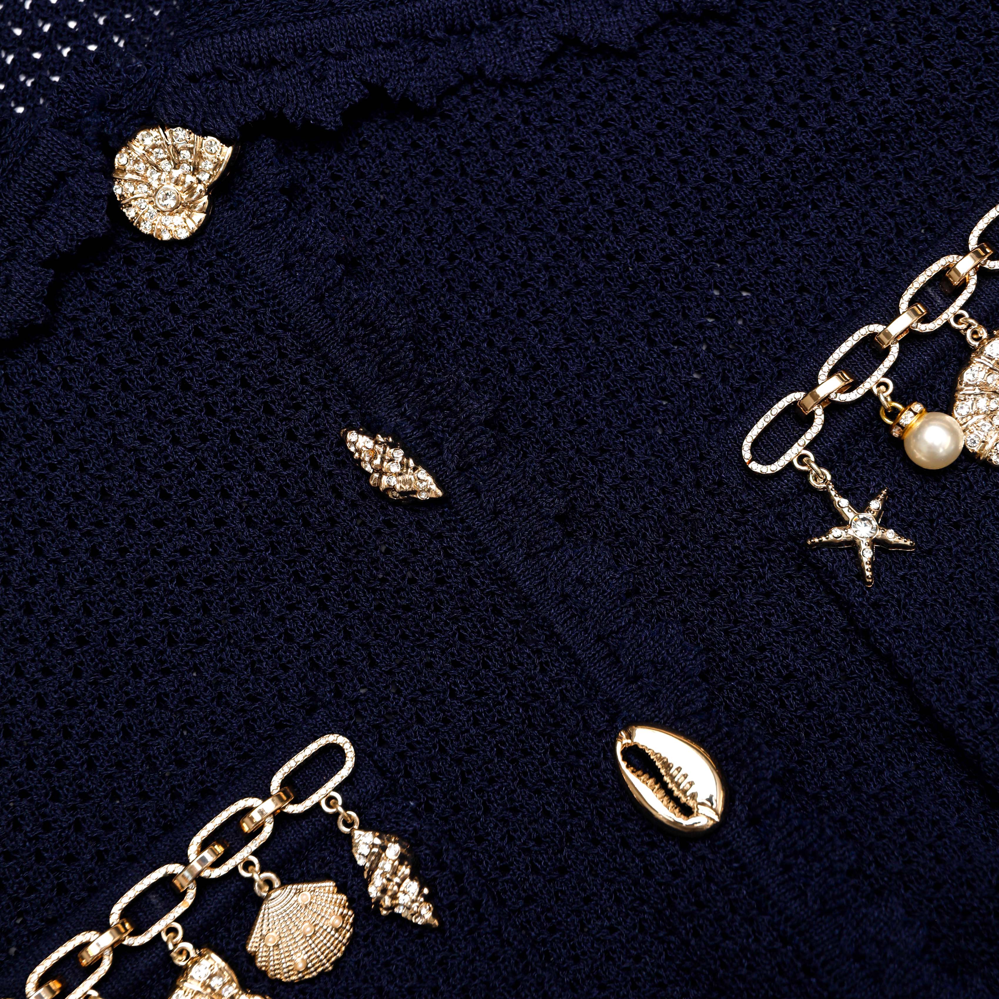 Self Portrait Navy Shell Embellished Cardigan Marine