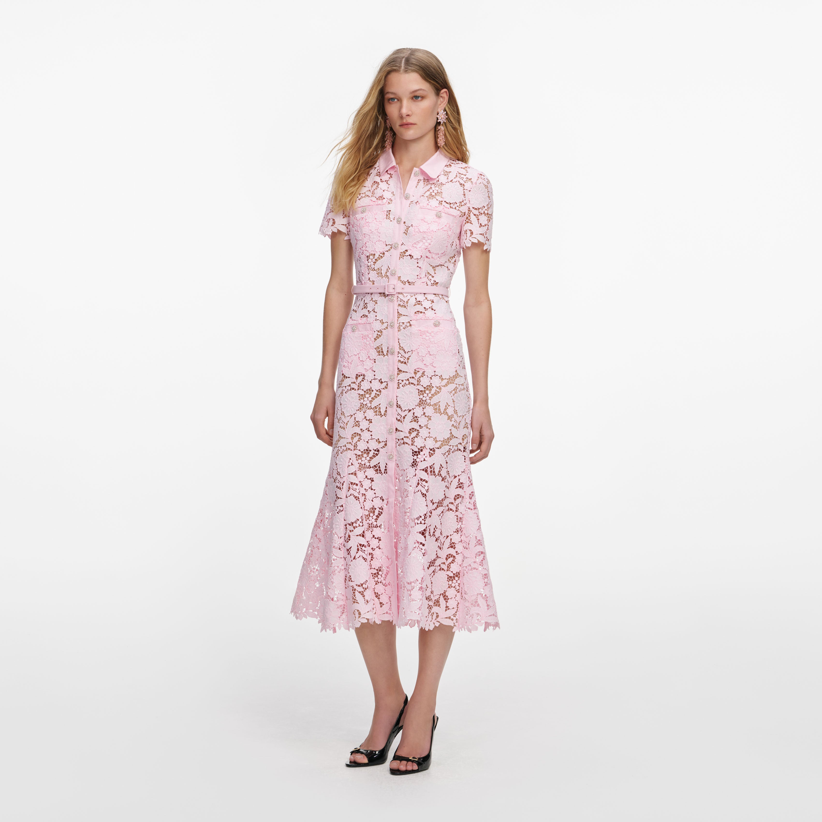 Self-Portrait Dresses Pink Lace Midi Kleid Rosa Spitze