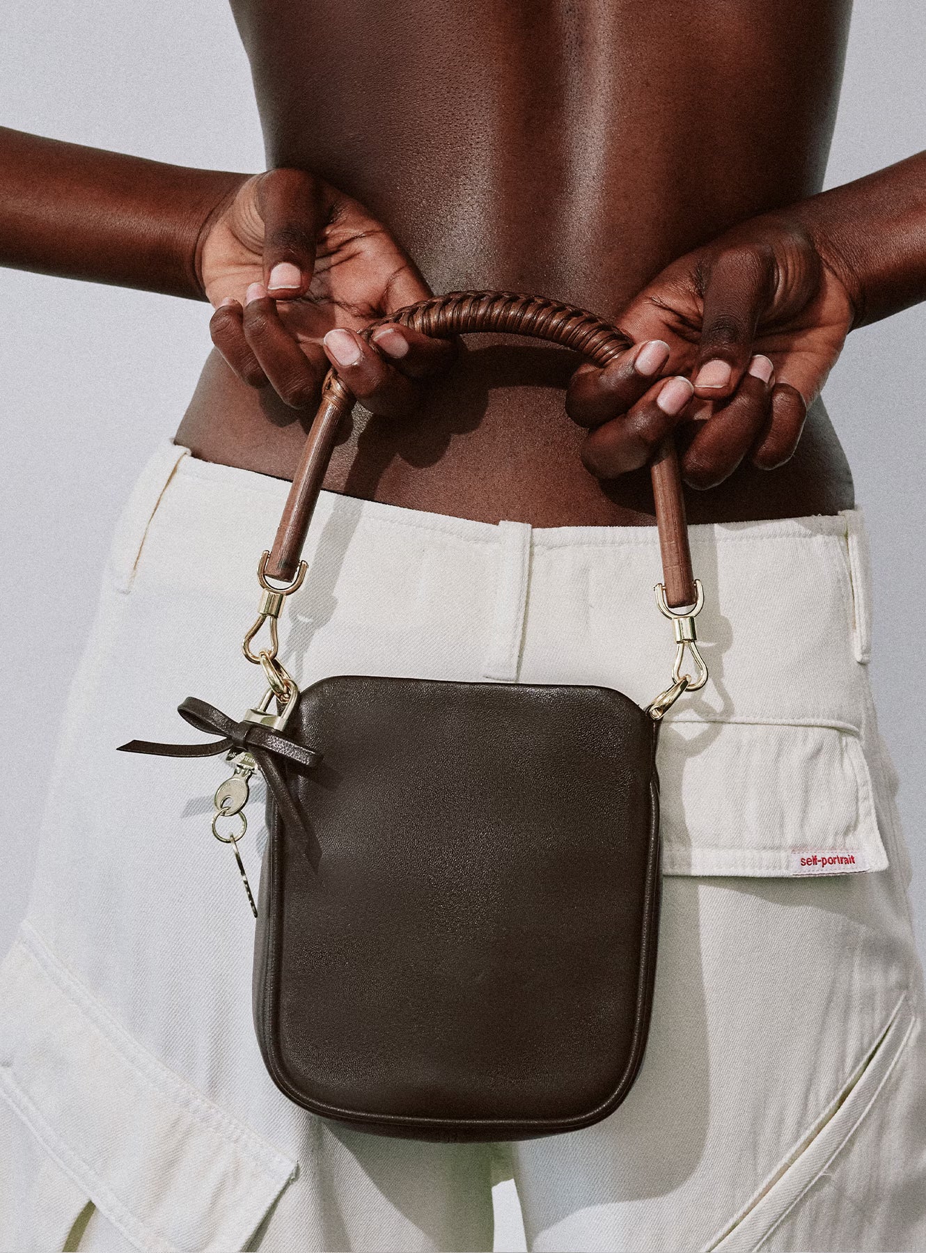 Self Portrait Brown Leather Mini Tote Tasche Braun One Size