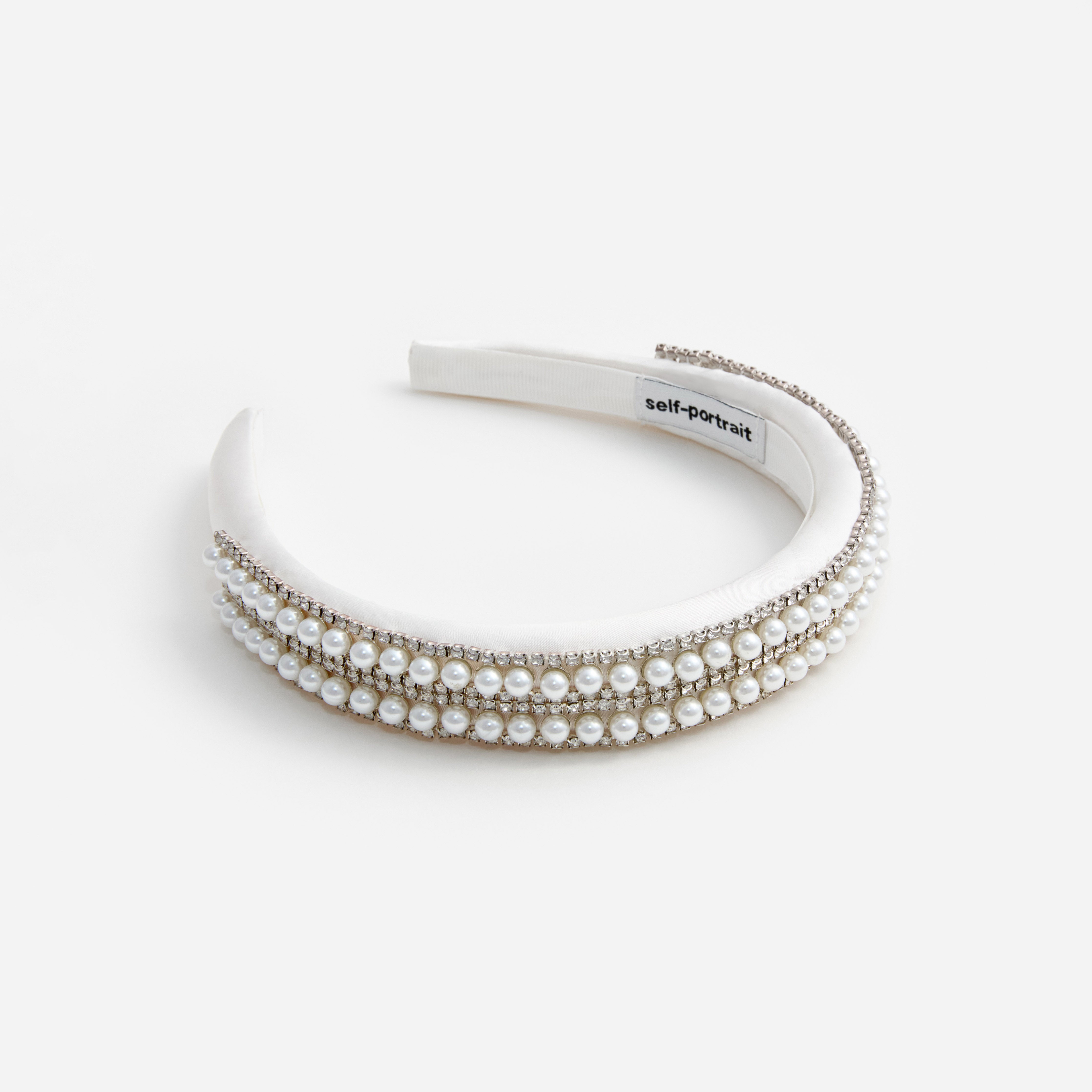 Self Portrait Hair Accessories Crystal Pearl Haarreif Creme One Size