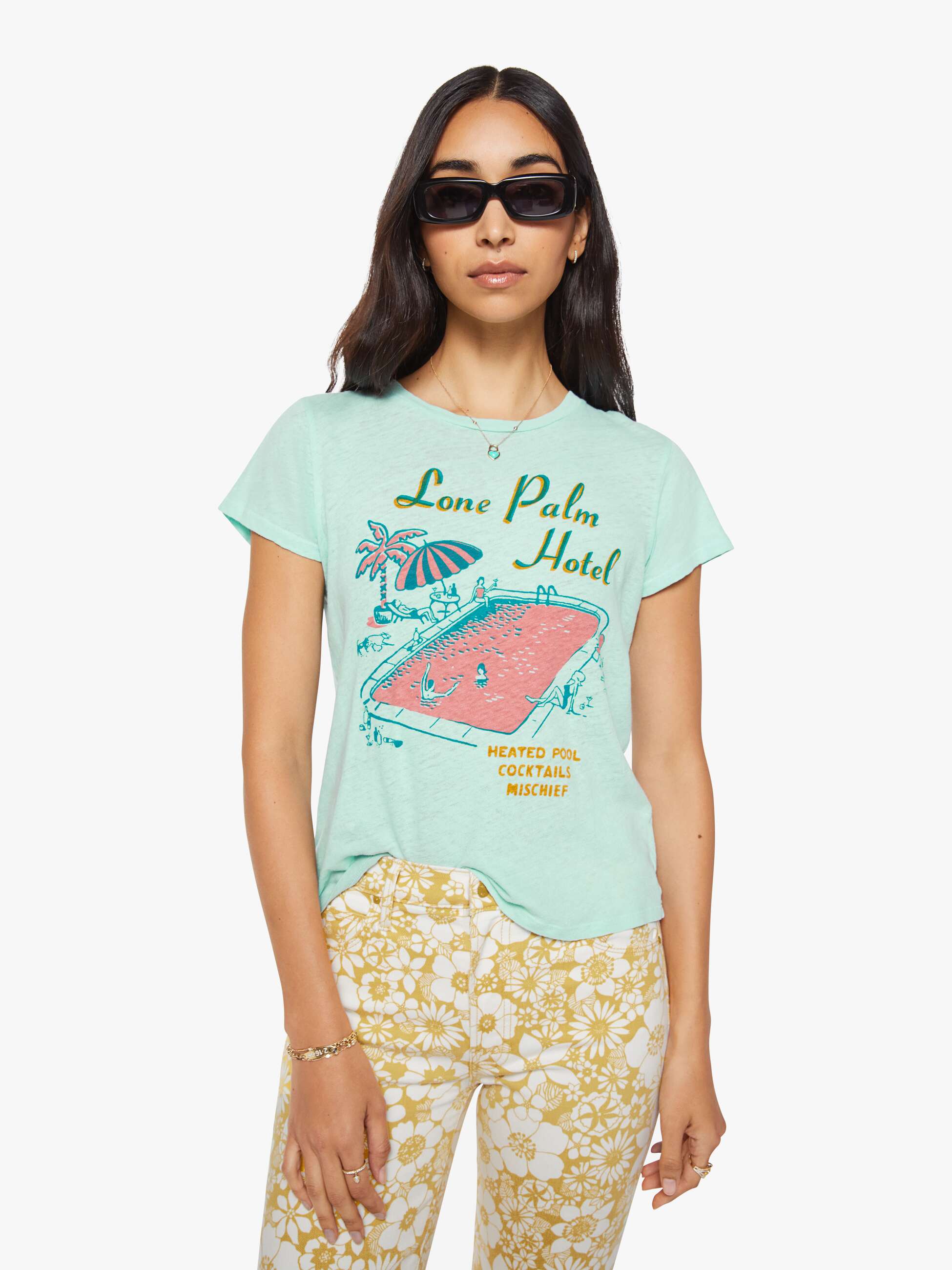 Mother Lil Sinful T-Shirt Grün Lone Palm Baumwolle Leinen