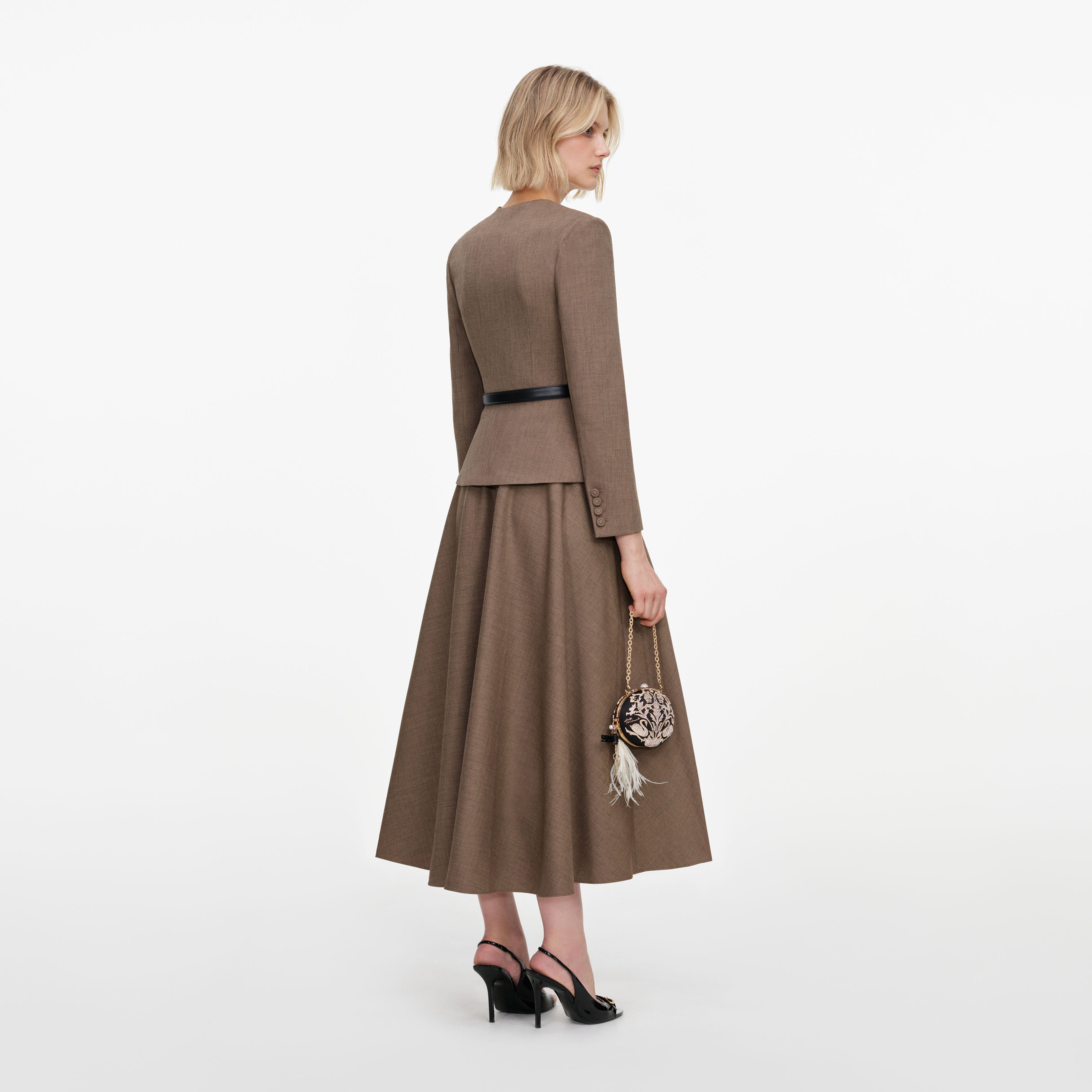 Self Portrait Brown Tailored Twill Midikleid Braun