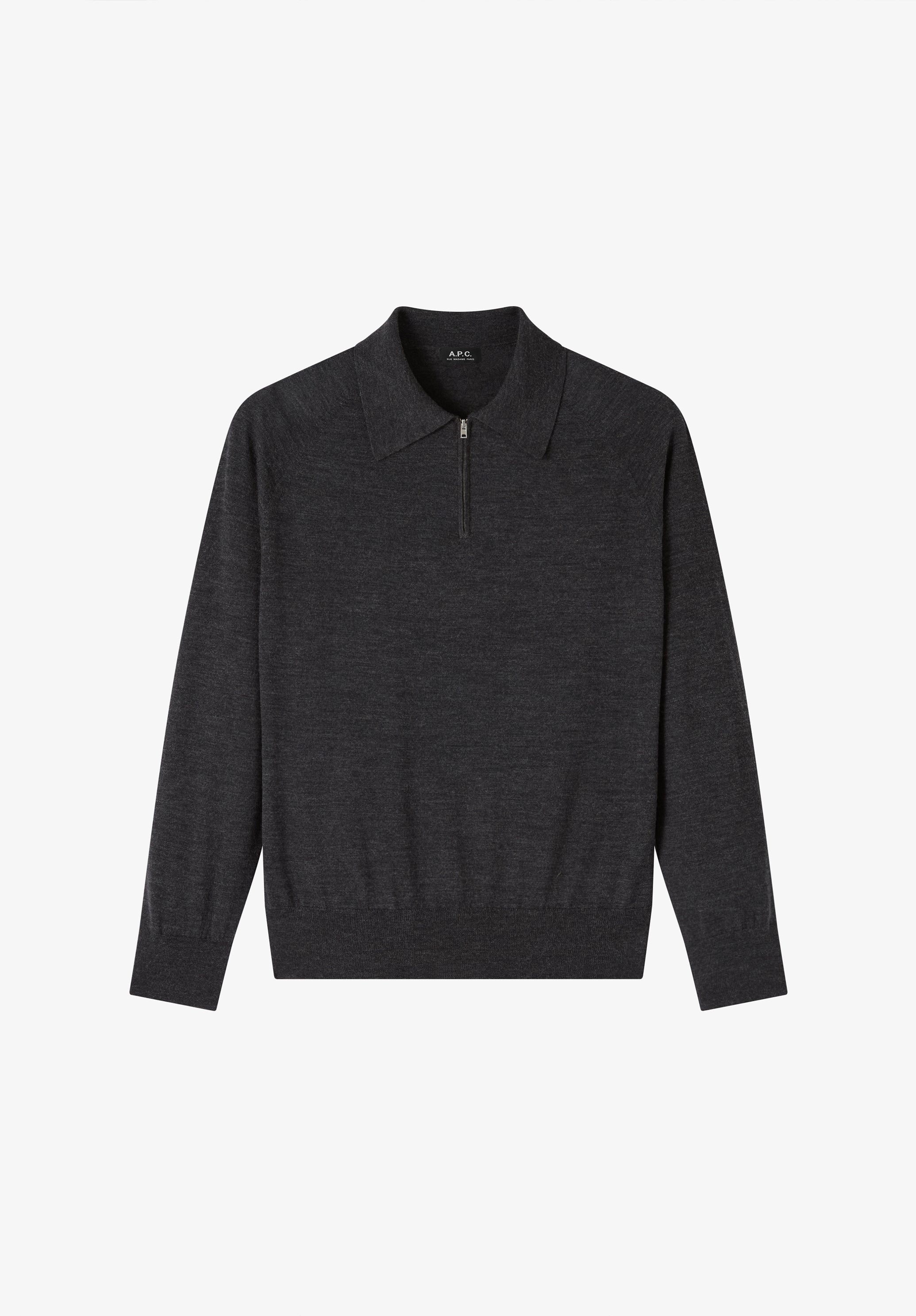 A.P.C. Woll Poloshirt grau langarm Reissverschluss