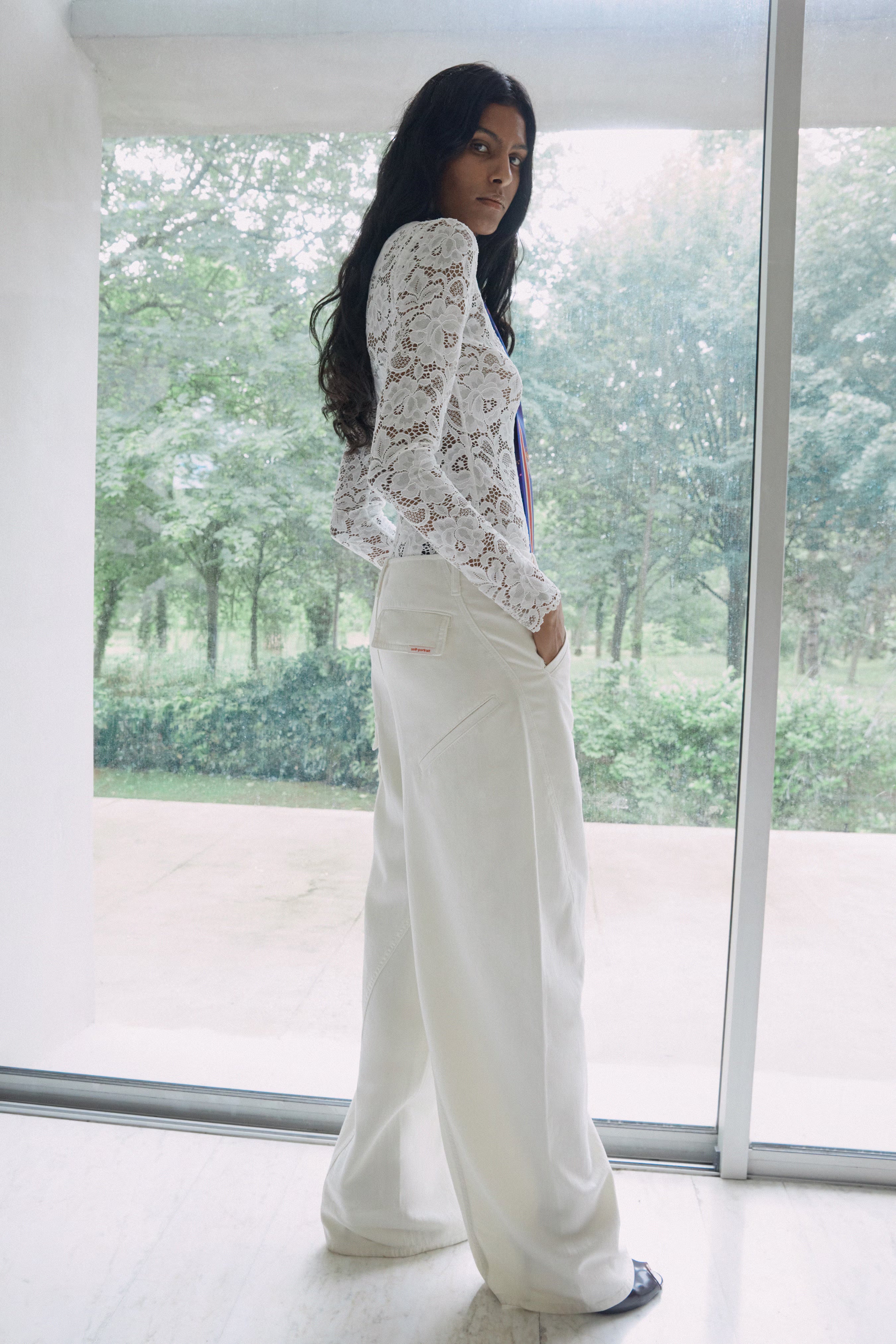 Self Portrait White Floral Lace Bodysuit Spitze Weiss