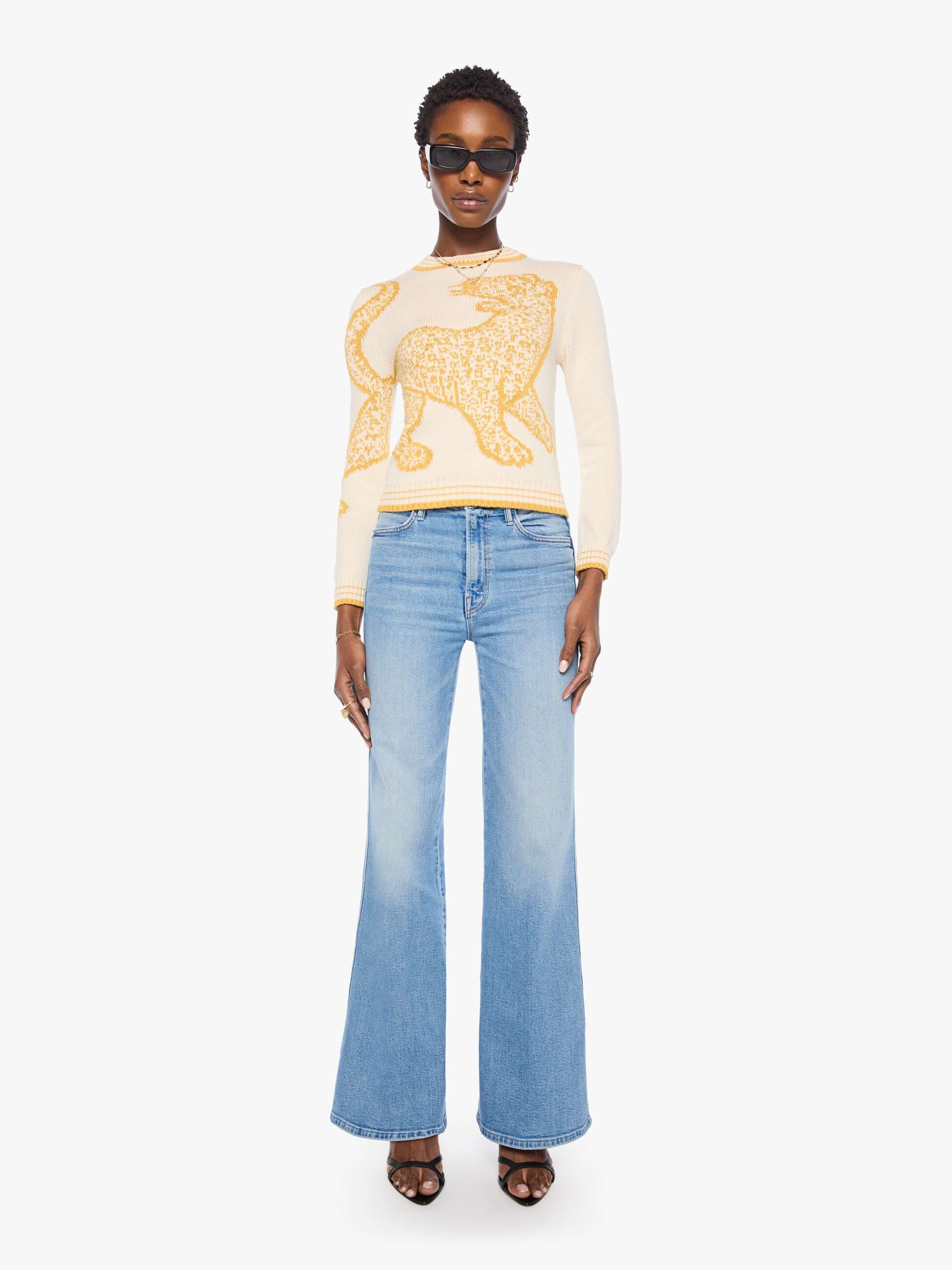 Mother The Baby Jumper Pullover Ivory Creme Leo Baumwolle