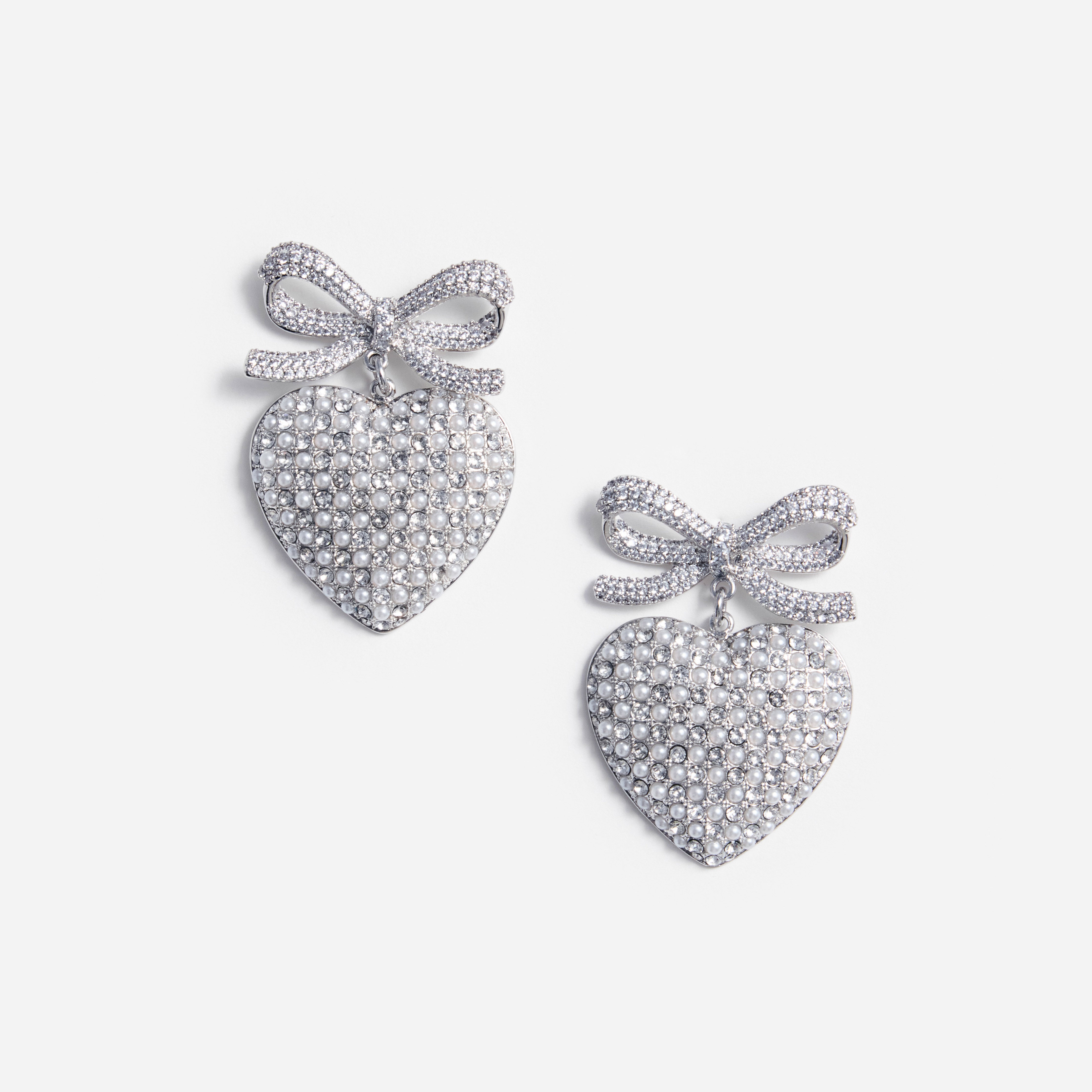 Self Portrait Crystal Bow Pearl Heart Ohrringe Silber One Size