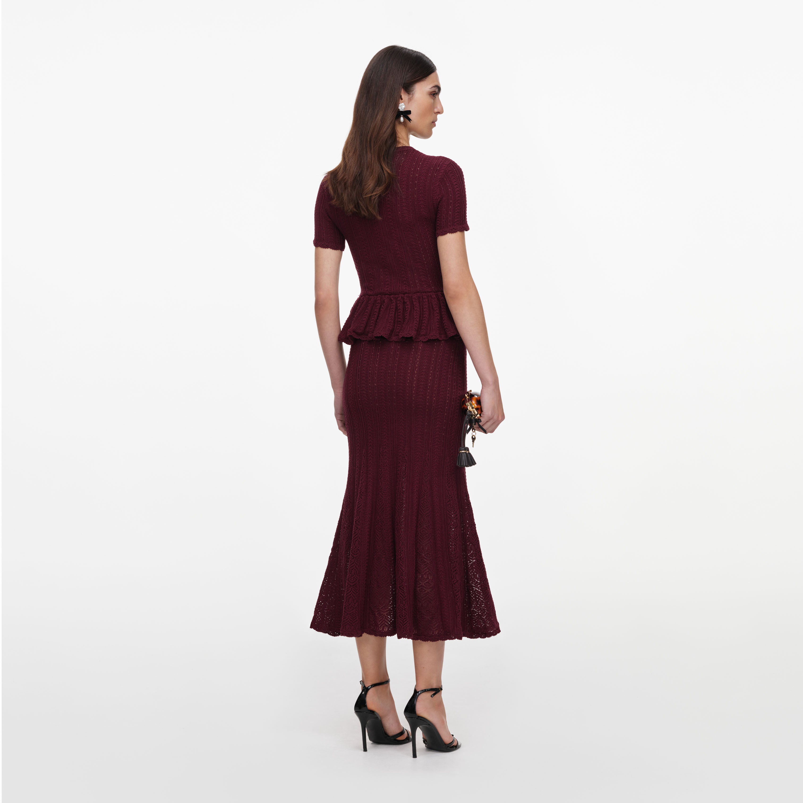 Self Portrait Burgundy Pointelle Midikleid Bordeaux Strick