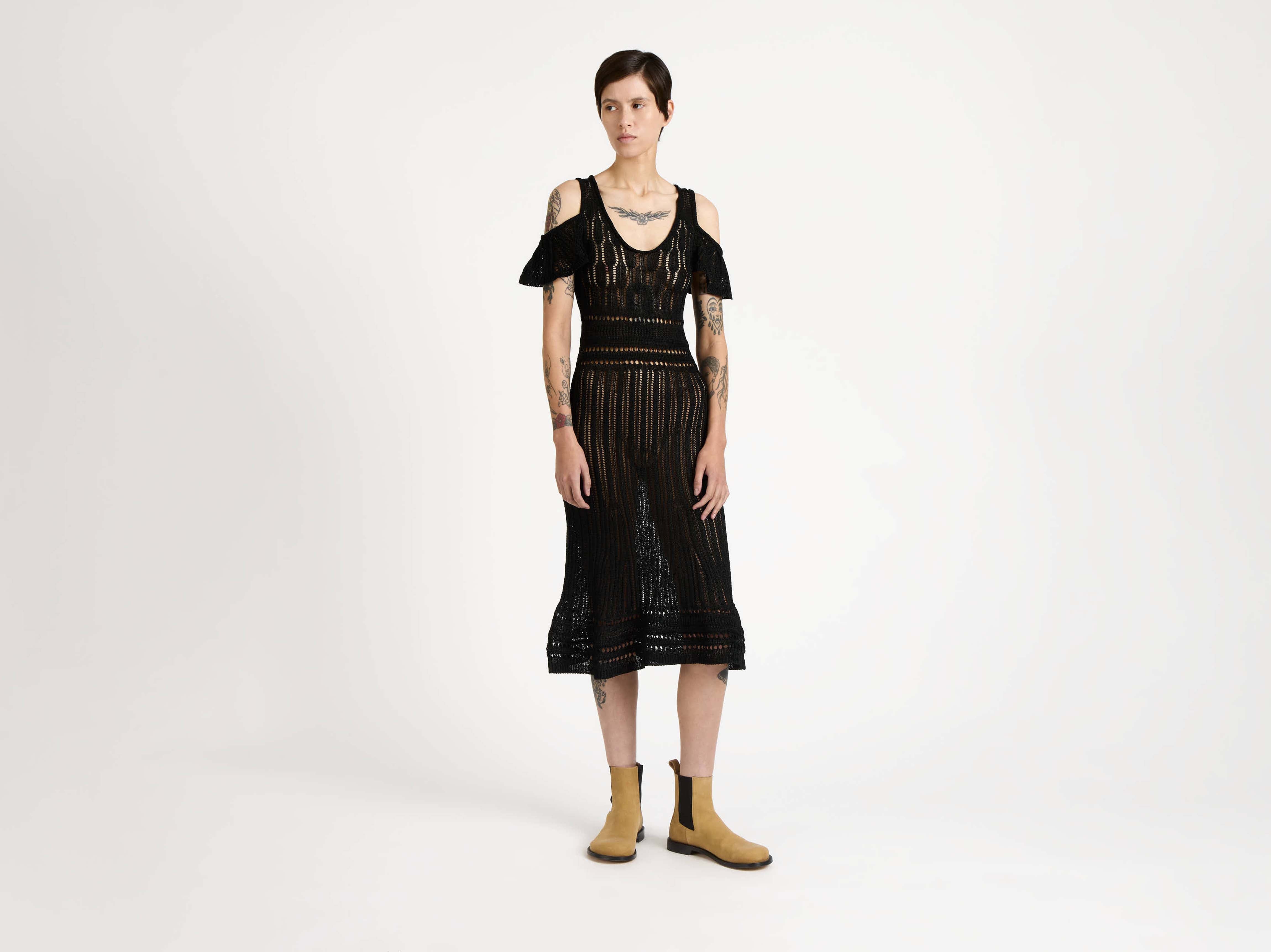 J.W.Anderson Shoulder Ruffle Crochet Kleid Schwarz Damen