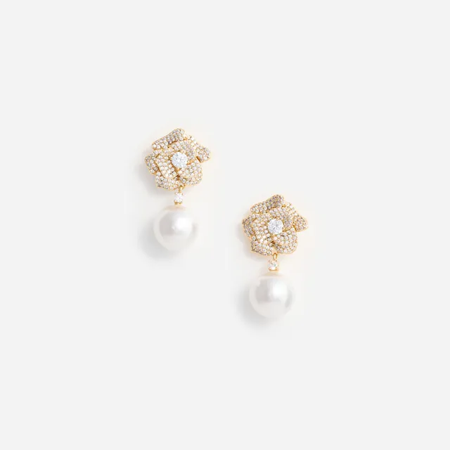 Self Portrait Mini Gold Crystal Flower Pearl Ohrringe Gold