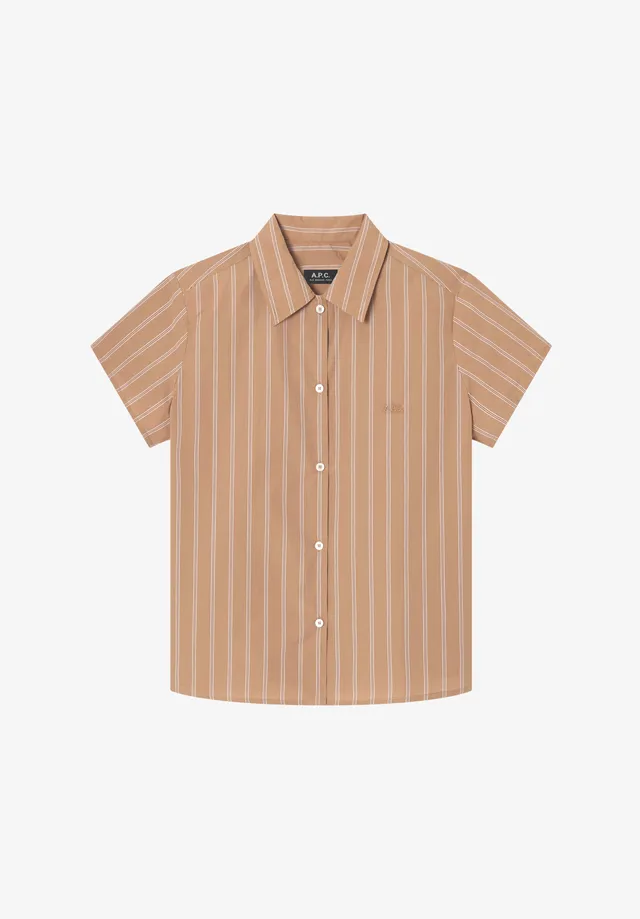 A.P.C. Gestreiftes Kurzarmhemd beige Bio-Baumwolle Oversize