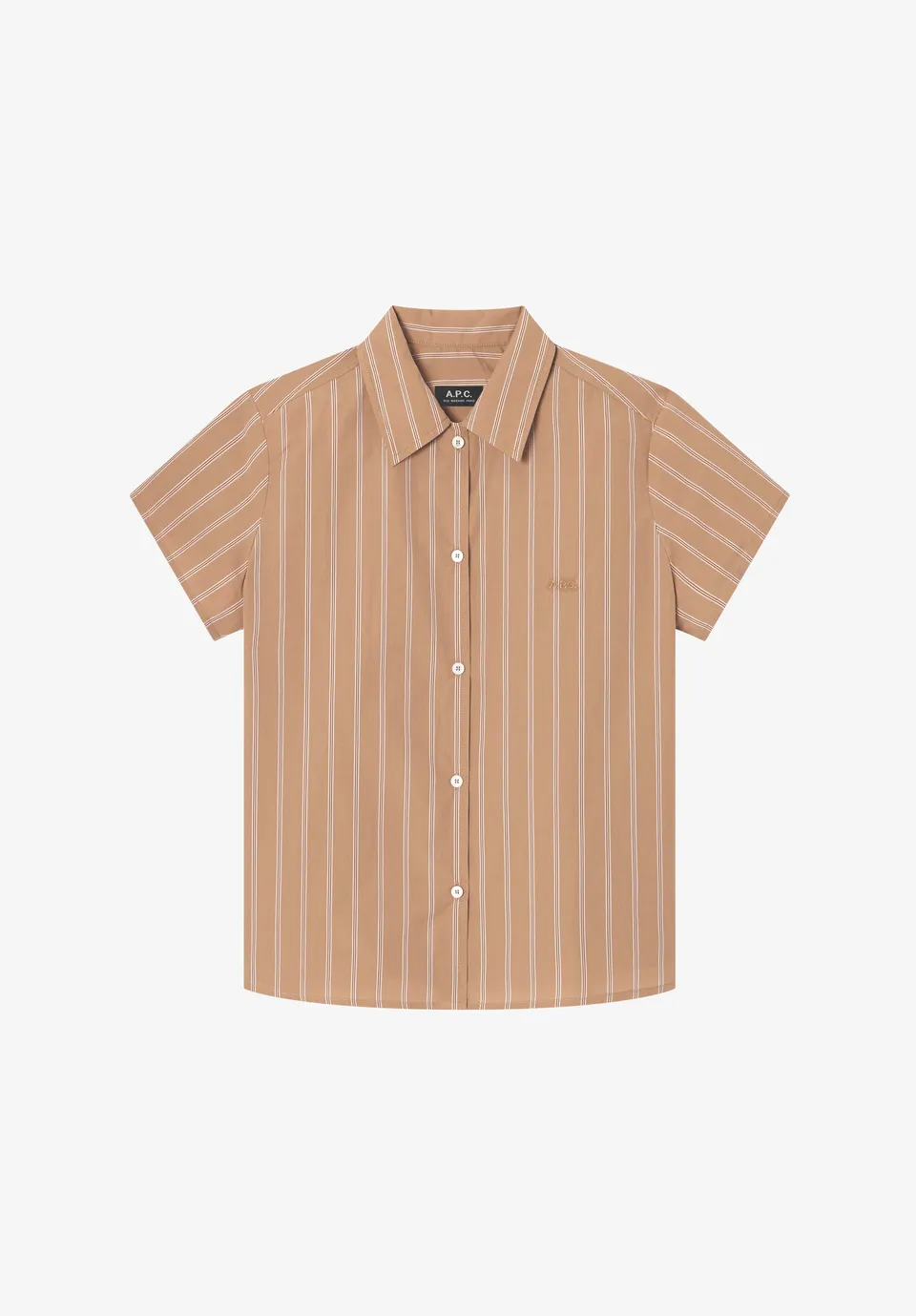 A.P.C. Gestreiftes Kurzarmhemd beige Bio-Baumwolle Oversize