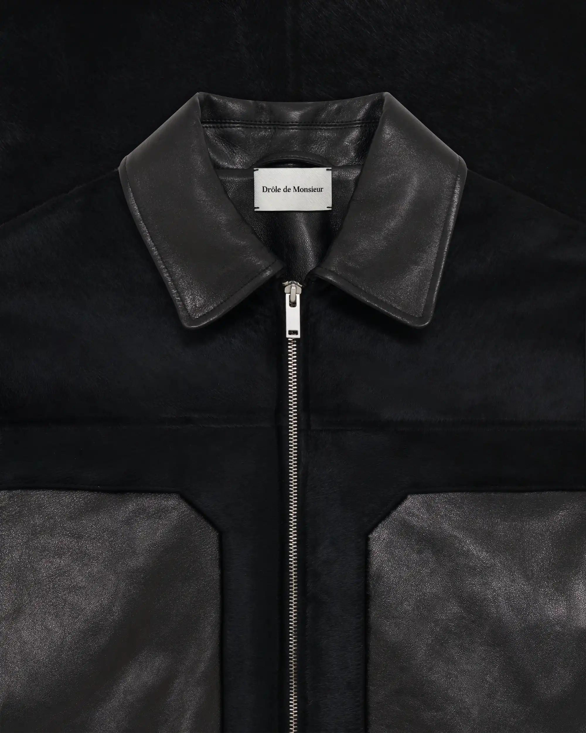 Drôle De Monsieur Lederjacke Schwarz Pony Glattleder Reissverschluss