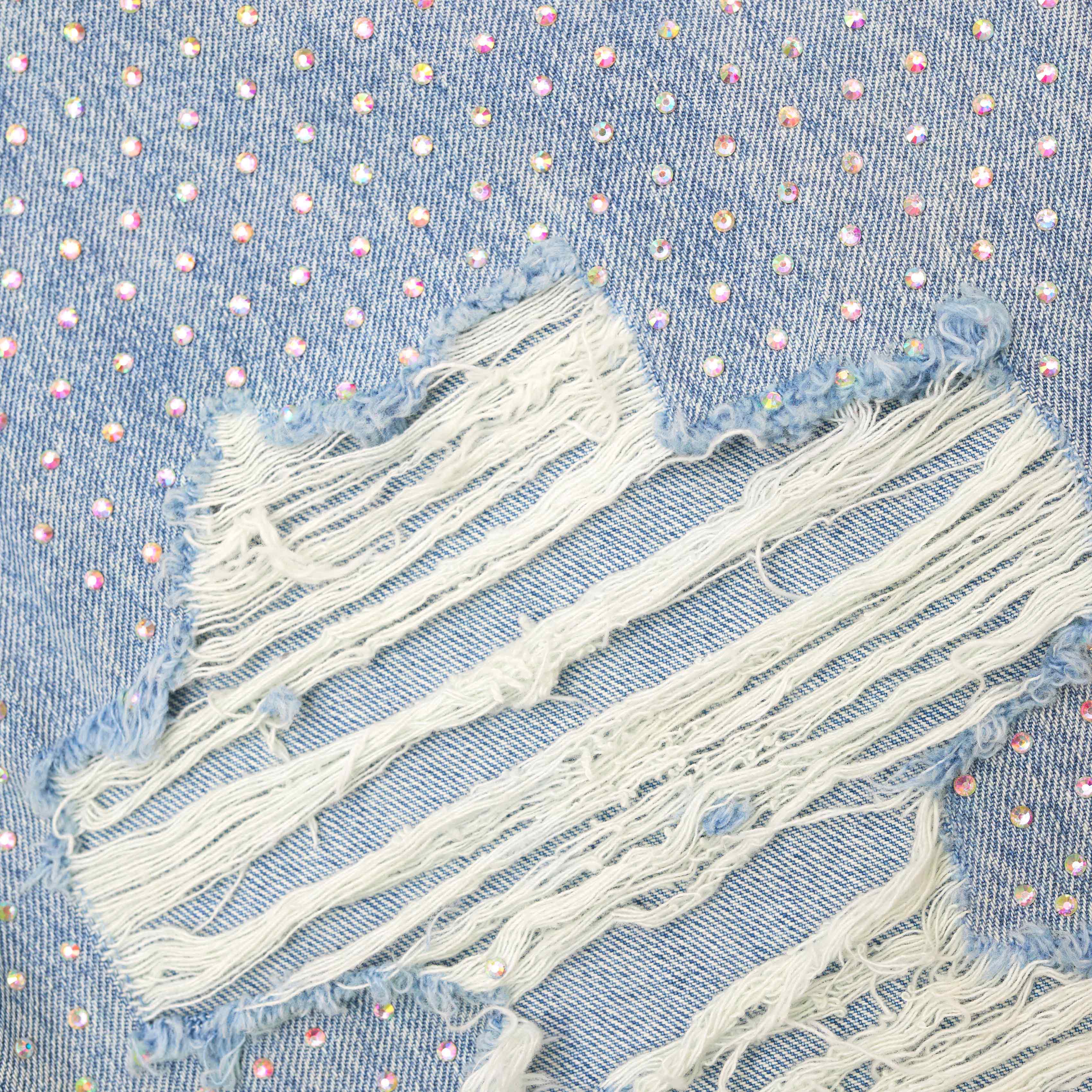 Self Portrait Rhinestone Ombre Distressed Jeans Blau Strass