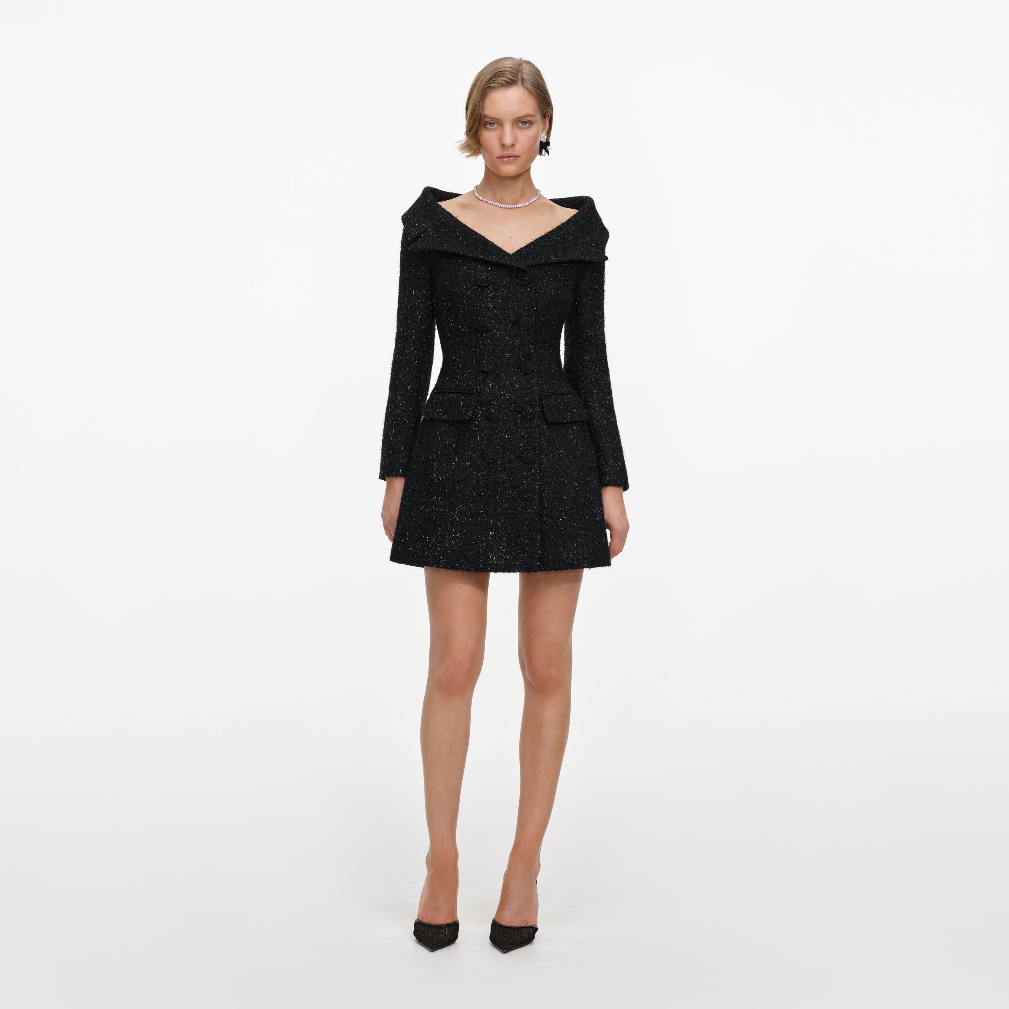 Self Portrait Metallic Boucle Minikleid schwarz