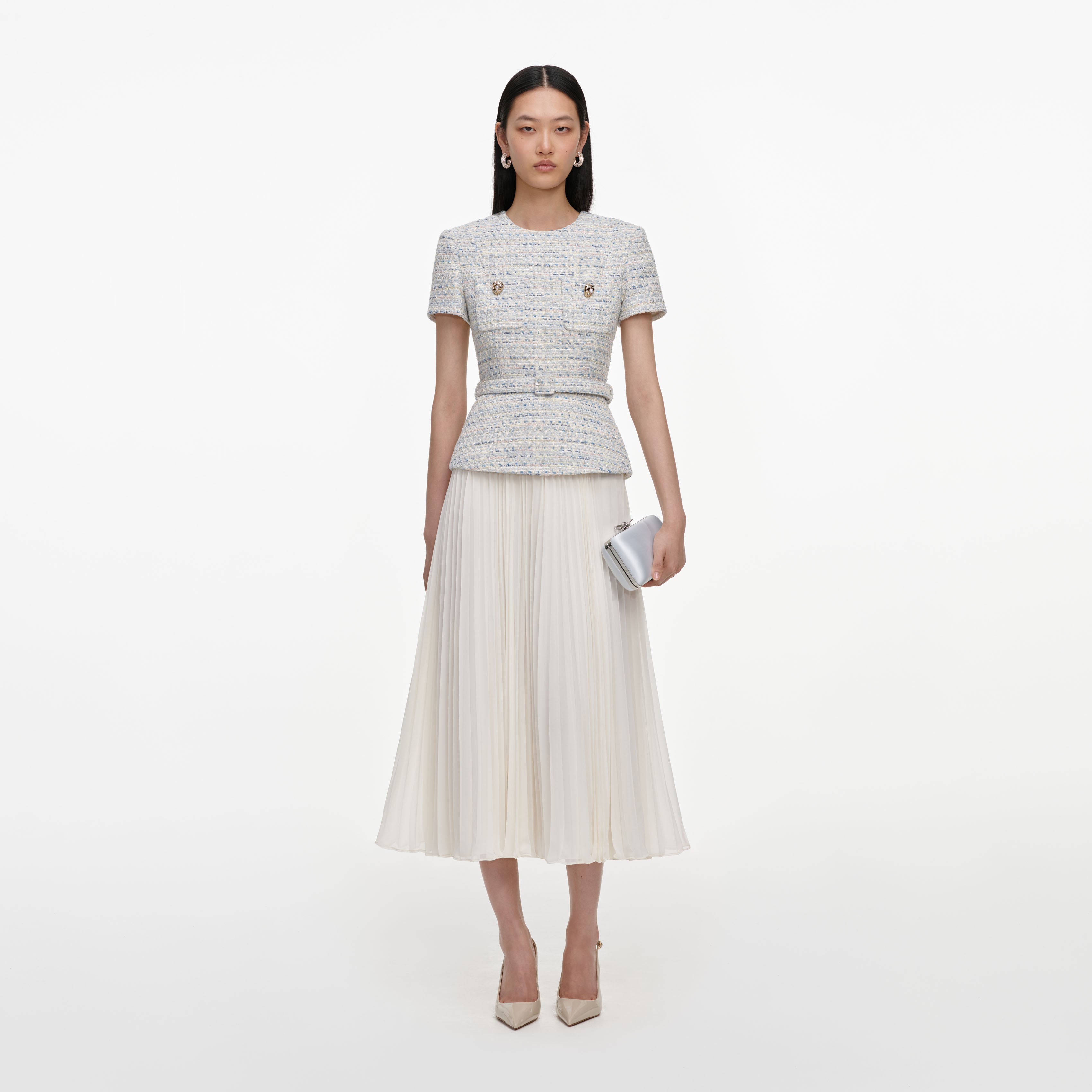 Self Portrait Boucle Chiffon Midikleid blau UK 8