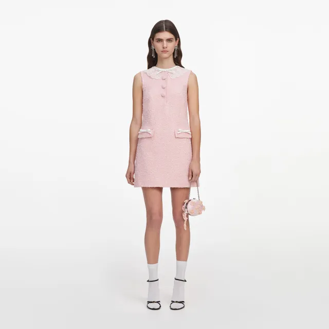 Self Portrait Pink Boucle Lace Collar Minikleid Pink UK 8