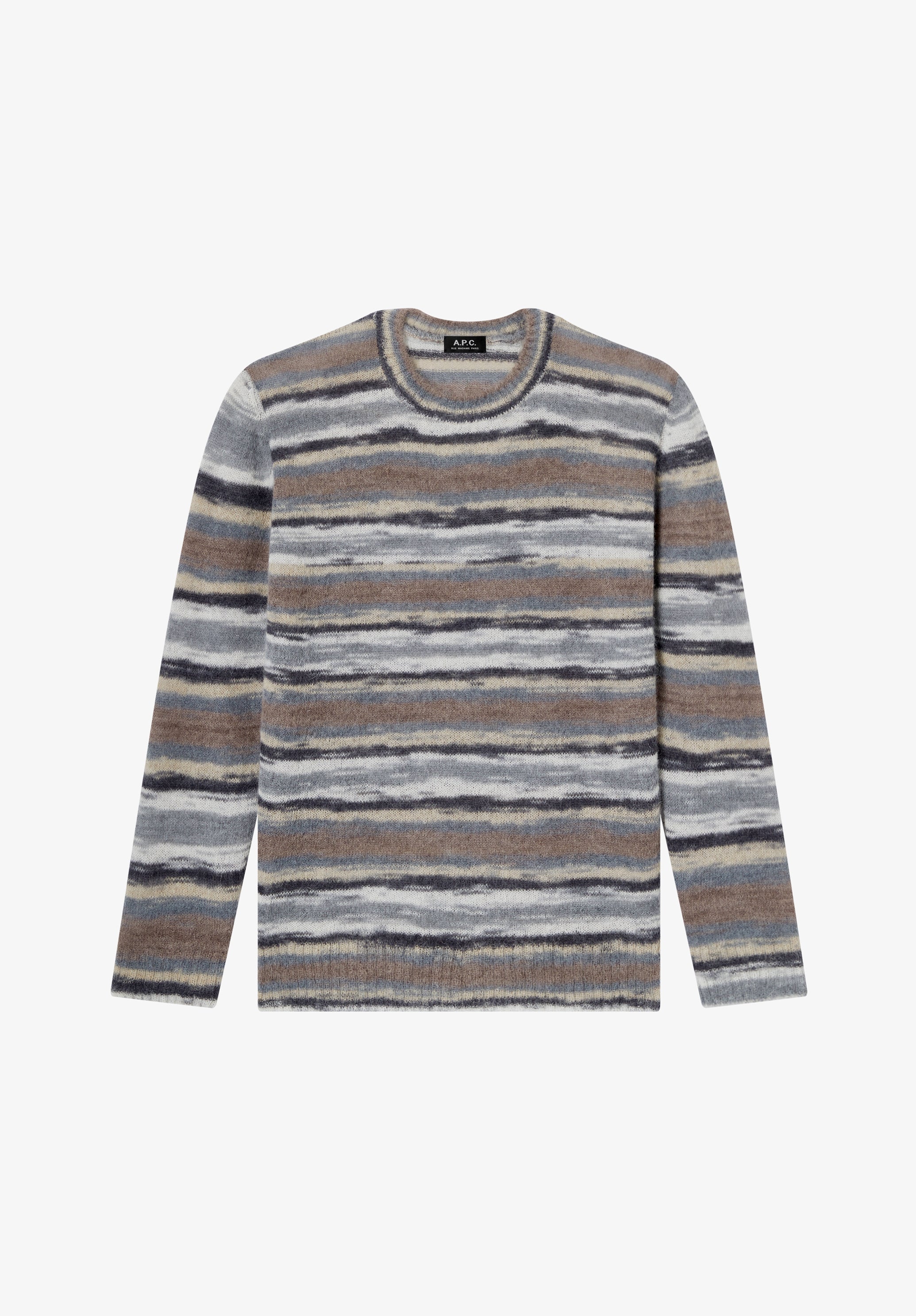 A.P.C. gestreifter grauer Alpakapullover Pullover Rundhals
