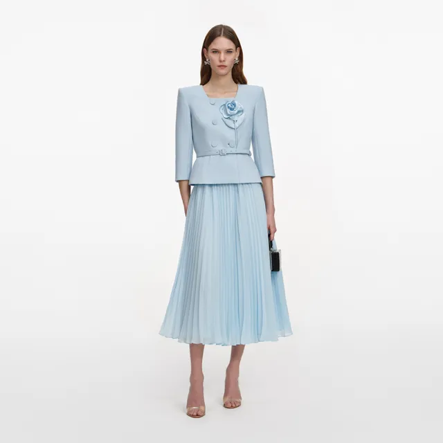 Self Portrait 3D Flower Chiffon Midi Kleid Blau