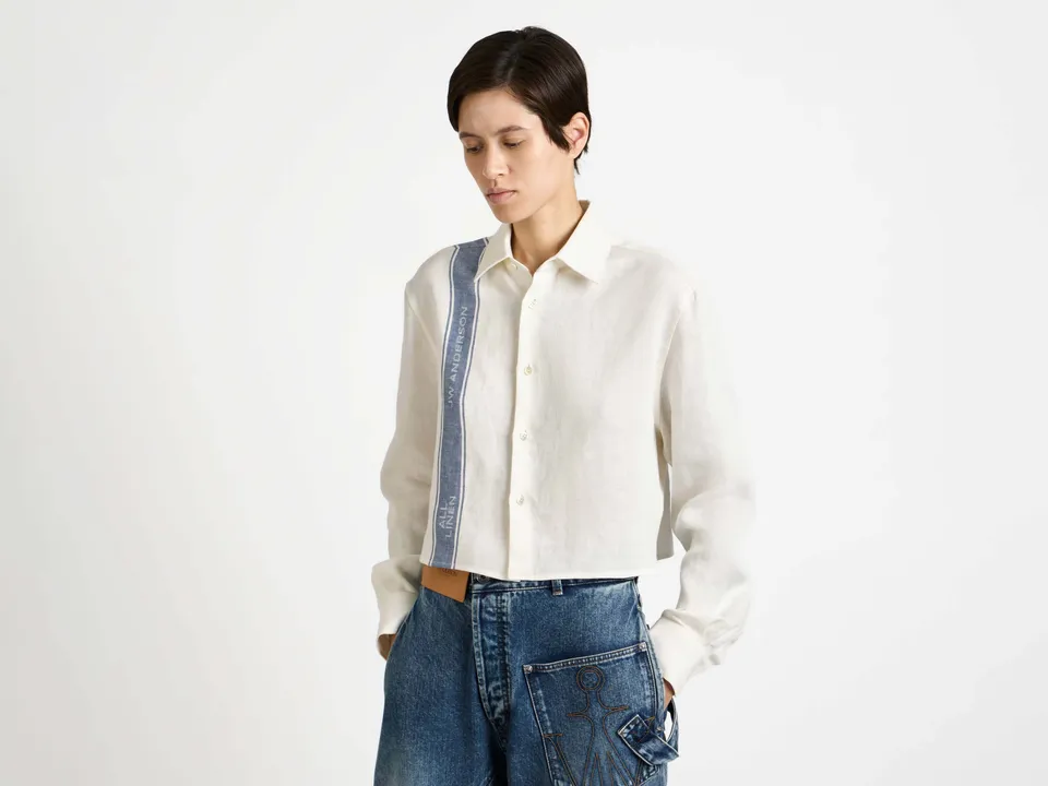 J.W.Anderson Shirts Cropped Shirt weiss-blau Leinen