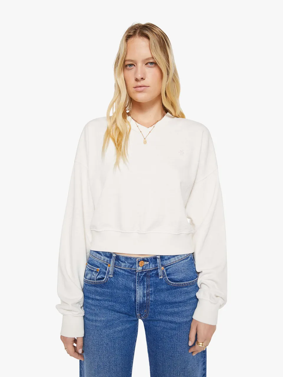 Eterne Cropped V-Neck Sweatshirt Bone Weiß Baumwolle