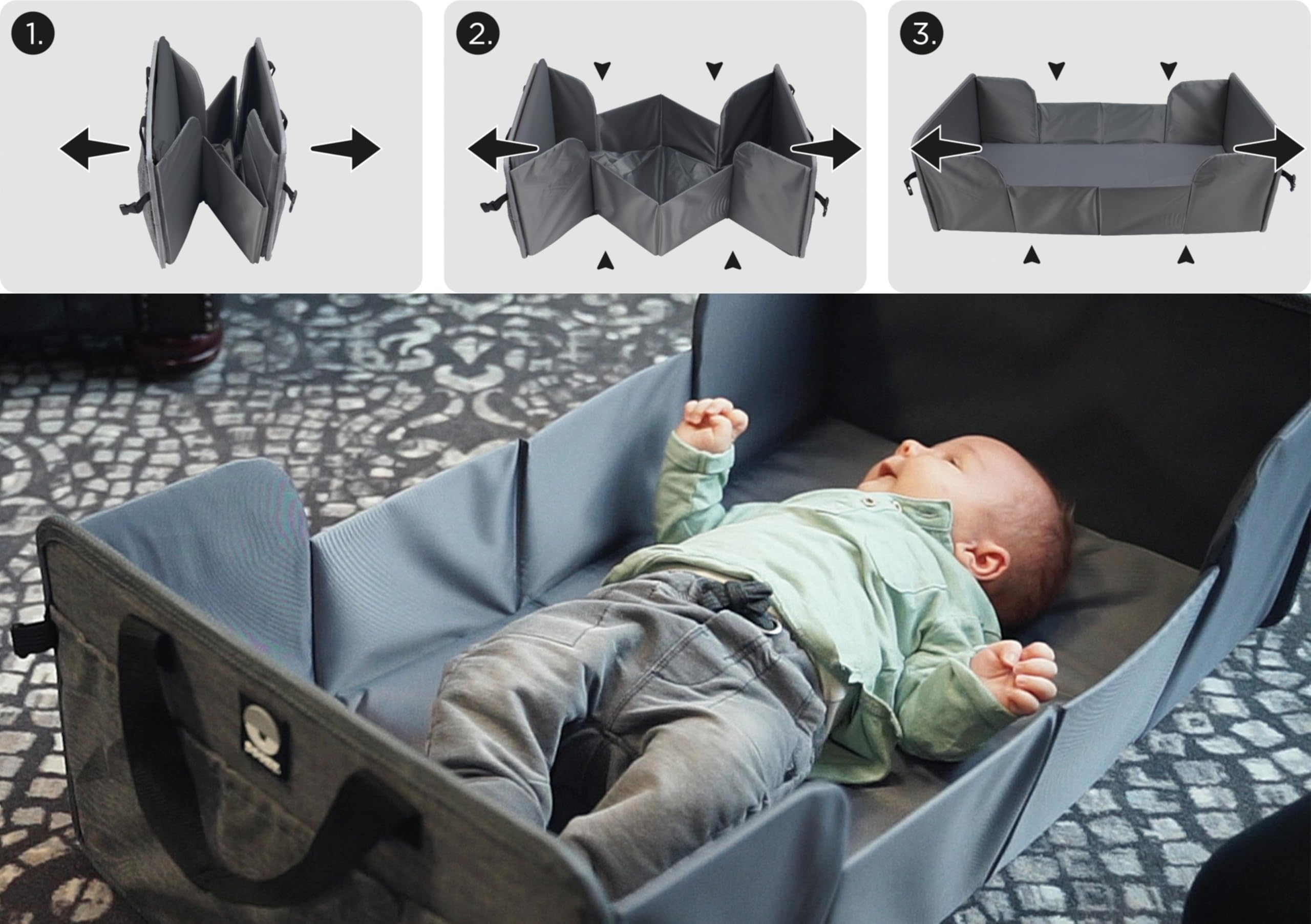 Dooky Traveller Baby Reisebett Grau 41x75 cm mit Matratze