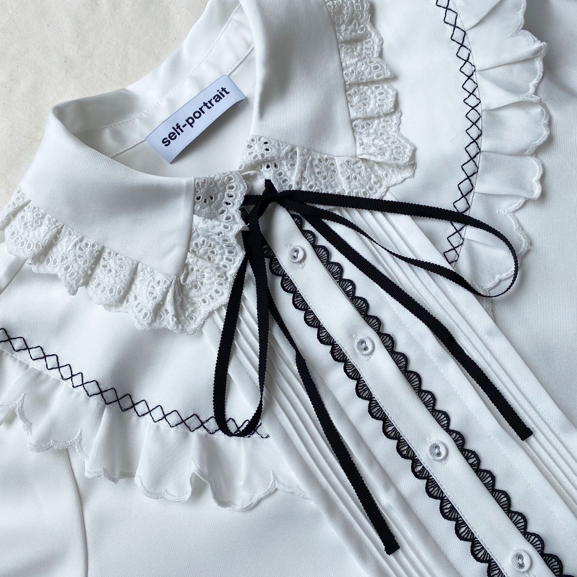 Self Portrait Frill Yoke Shirt Bluse Weiss Twill UK 8