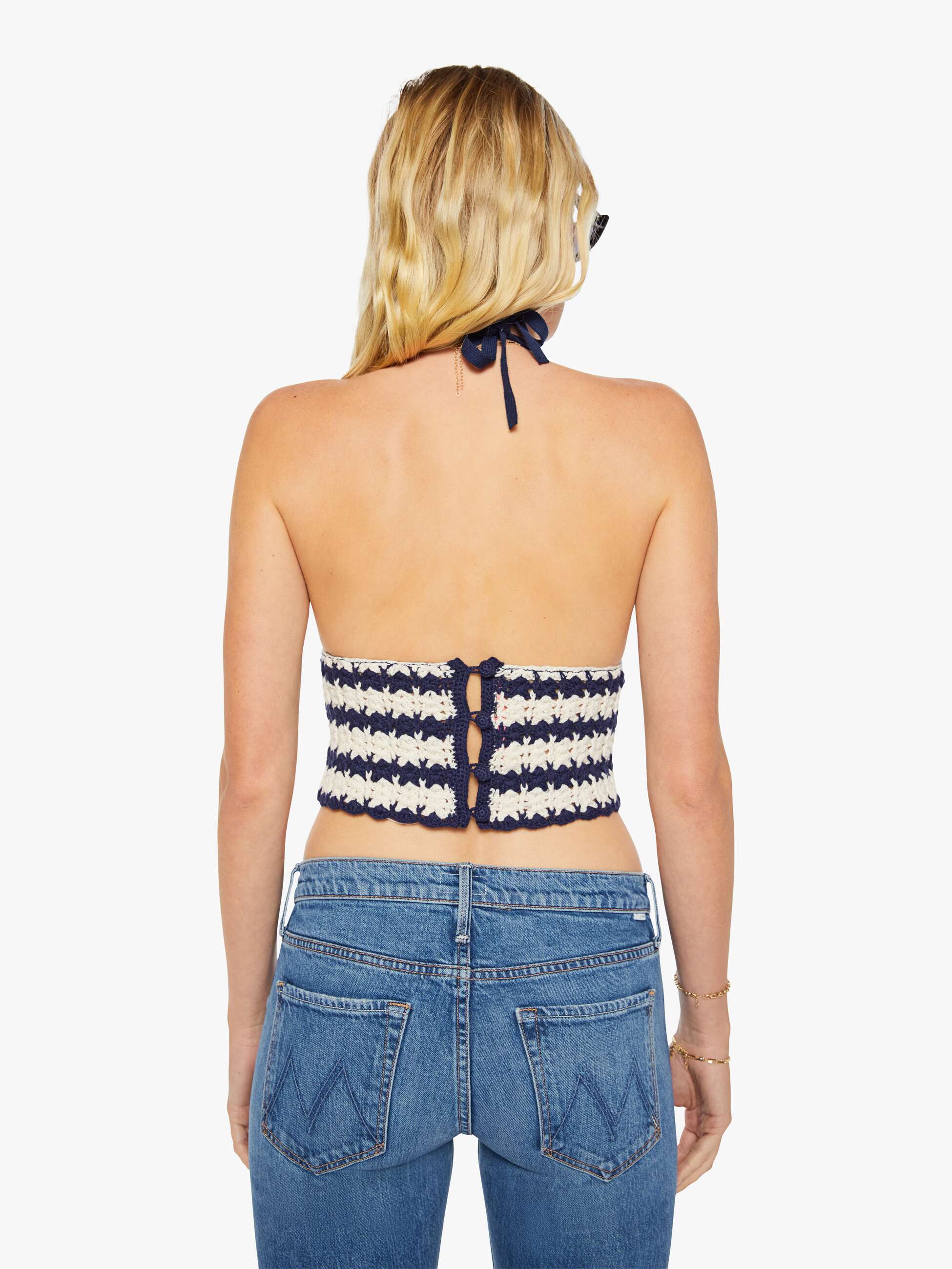 Mother The Sunburn Navy Ivory Stripe Top Cropped Damen