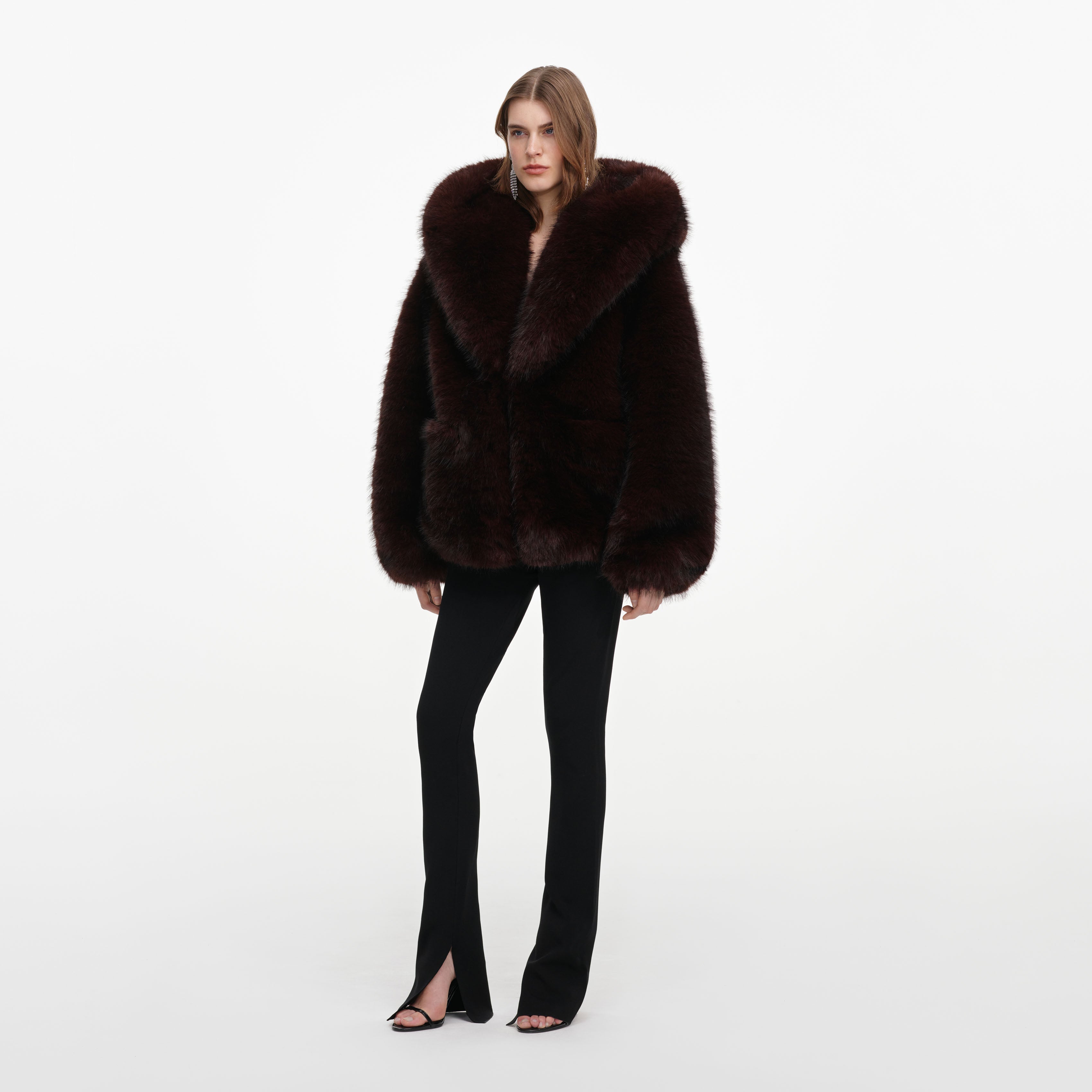 Self Portrait Brown Faux Fur Kapuzen Jacke M Kunstfell