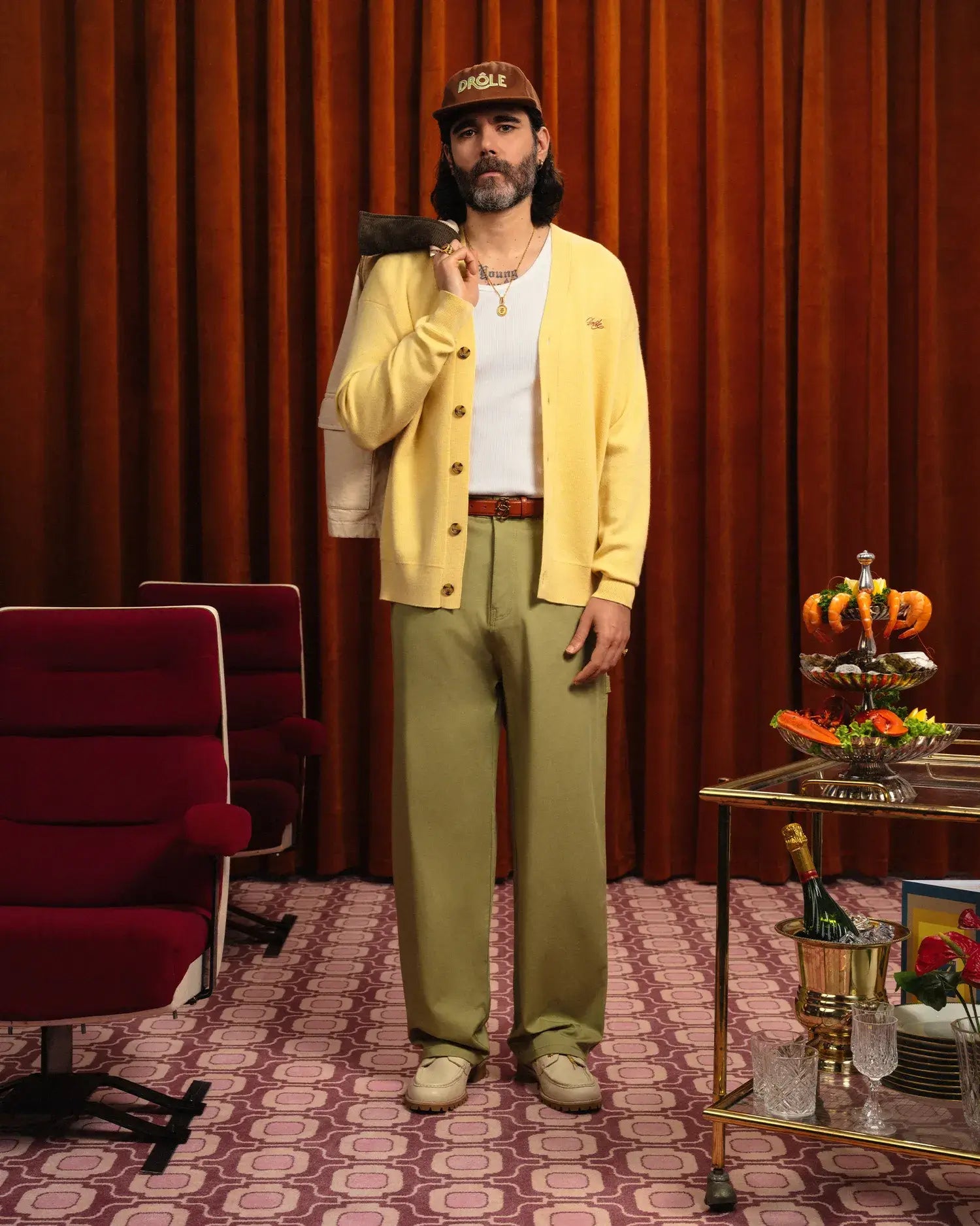 Drôle De Monsieur Pantalon Baggy Coton Hose Oliv Oversize Carpenter