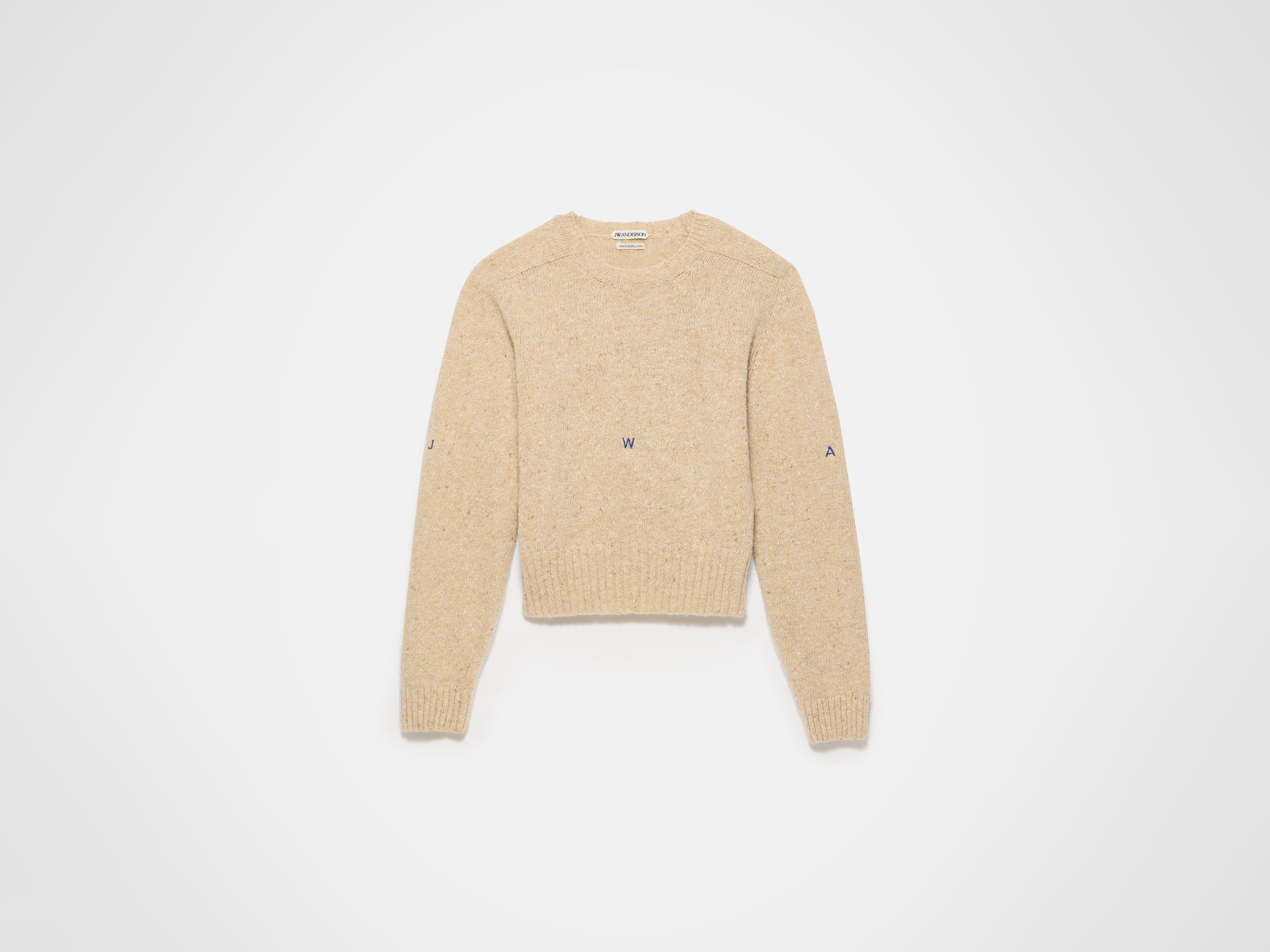 J.W.Anderson Knitwear Sleeve Embroidered Crew Pullover oatmeal melange
