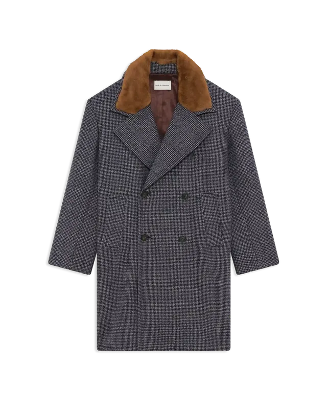 Drôle De Monsieur Houndstooth Mantel Navy Kunstpelz