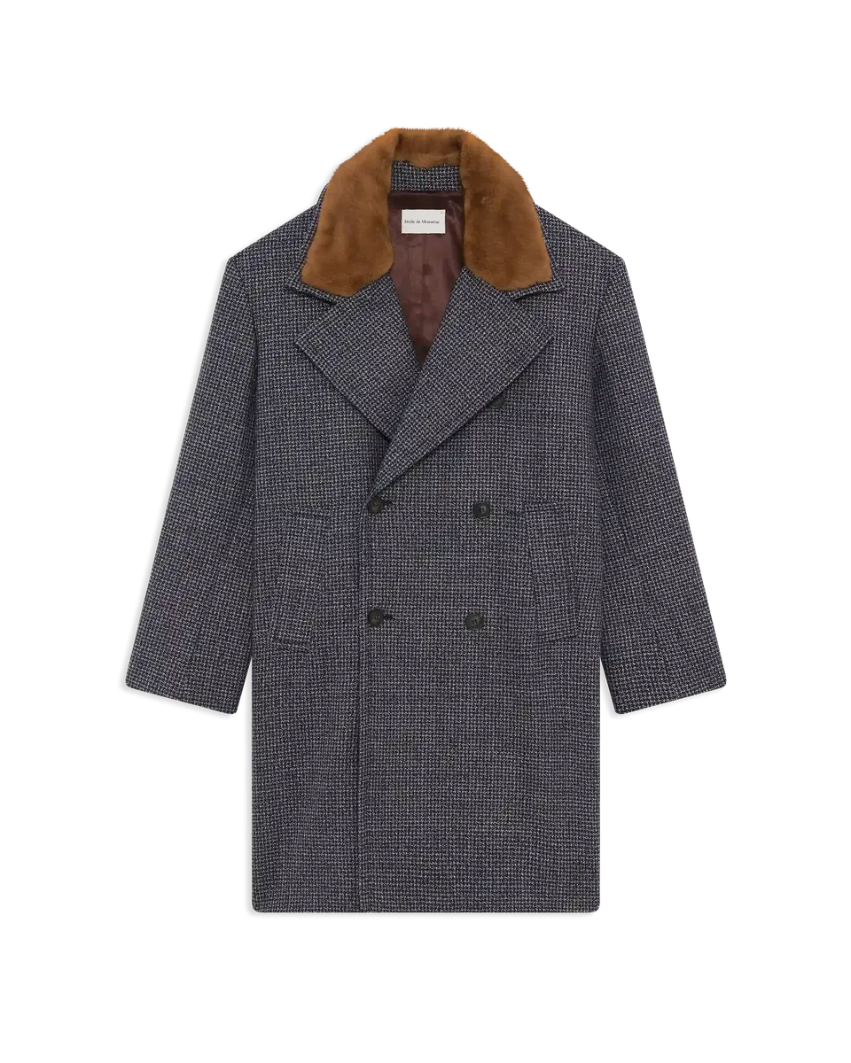 Drôle De Monsieur Houndstooth Mantel Navy Kunstpelz