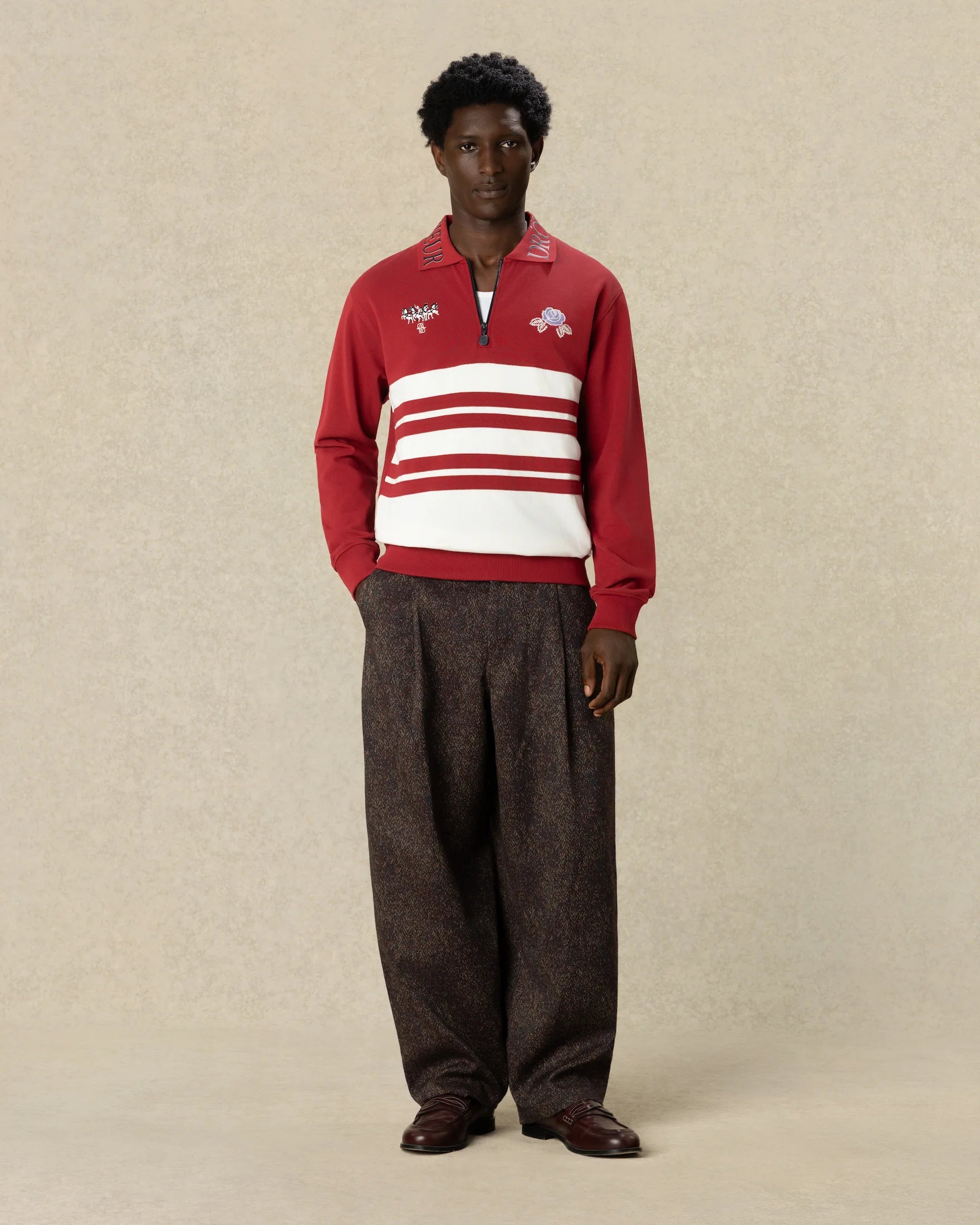 Drôle De Monsieur Piqué Langarm Polo Rot Baumwolle