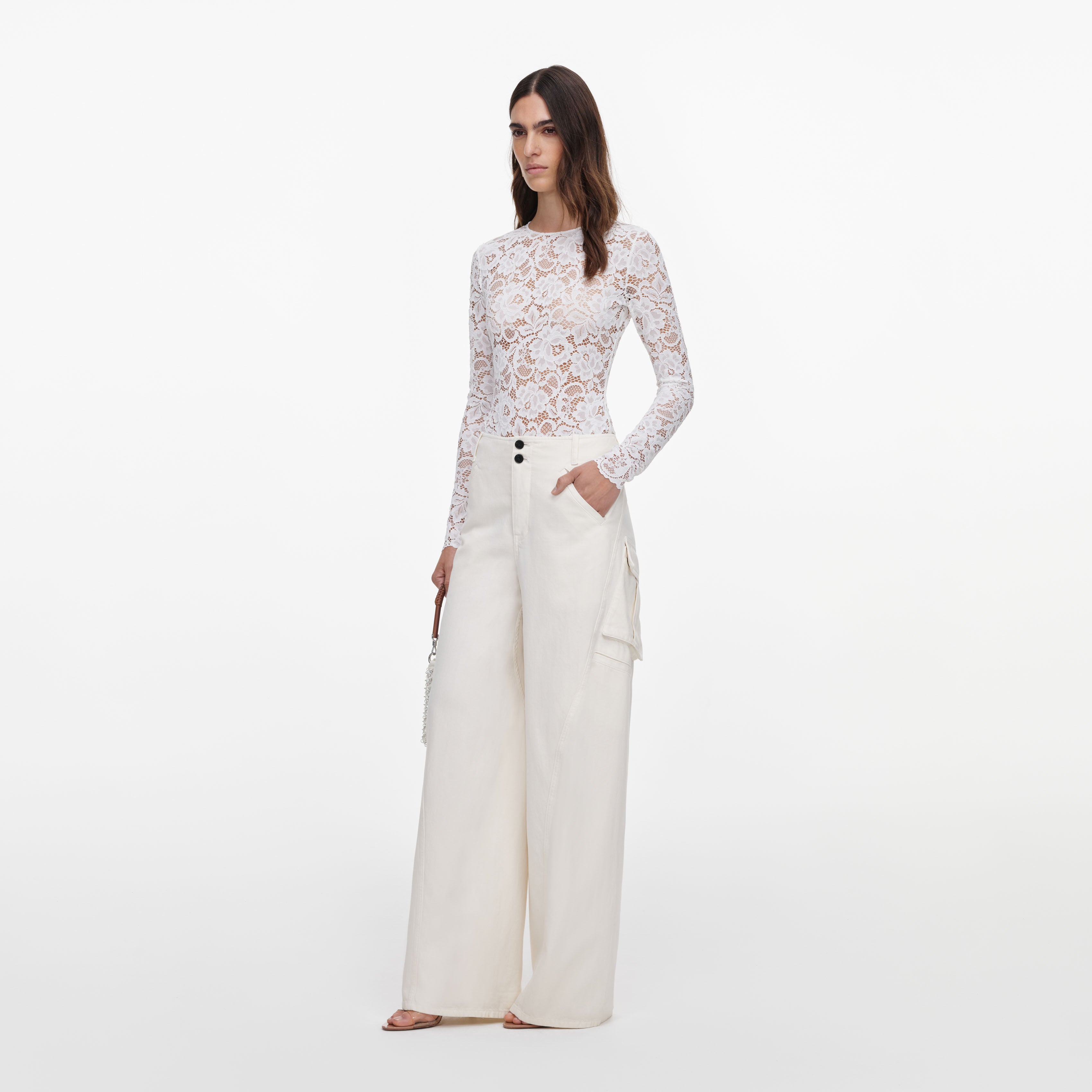 Self Portrait White Floral Lace Bodysuit Spitze Weiss