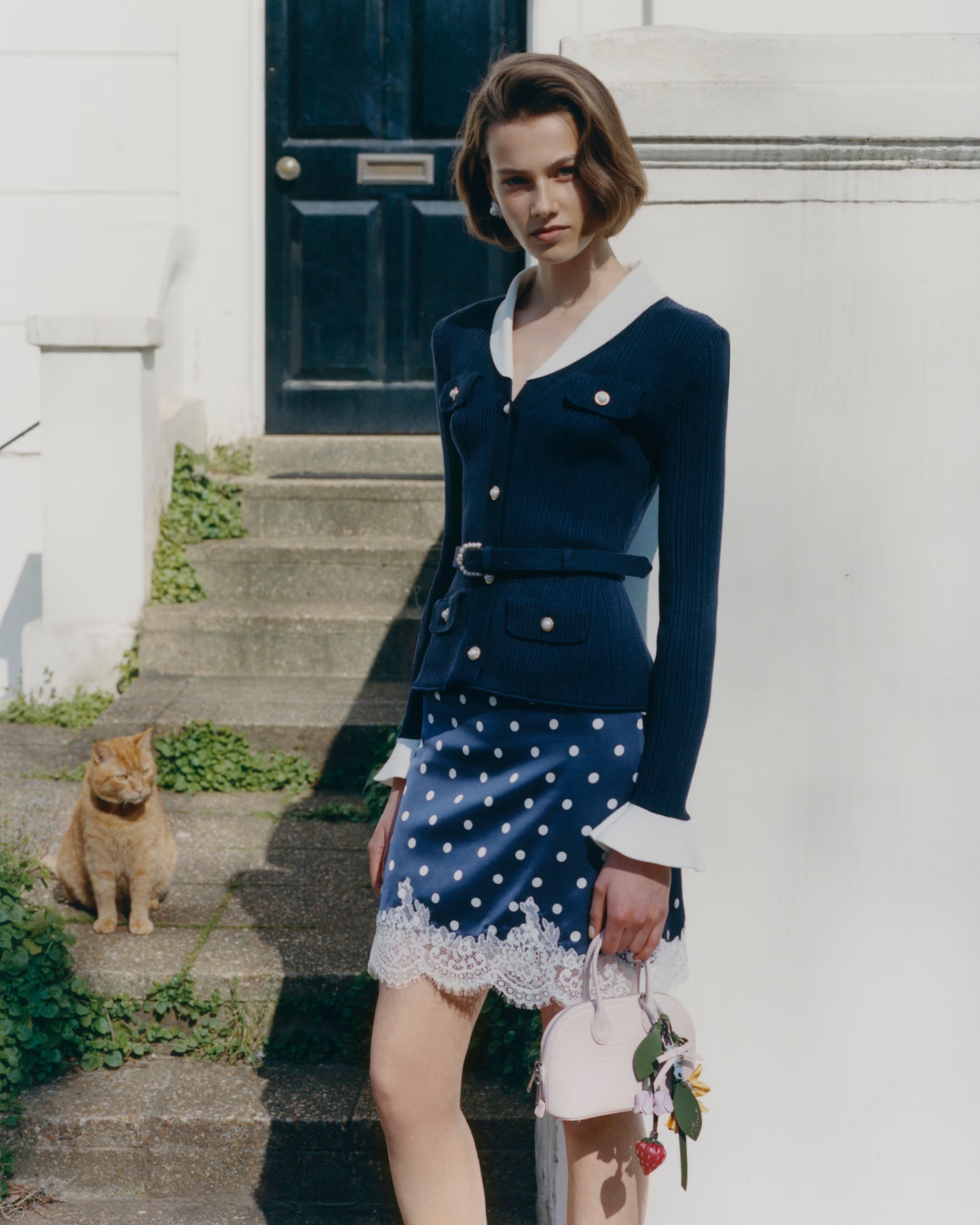 Self Portrait Navy Ribbed Knit Cardigan Strickjacke Blau