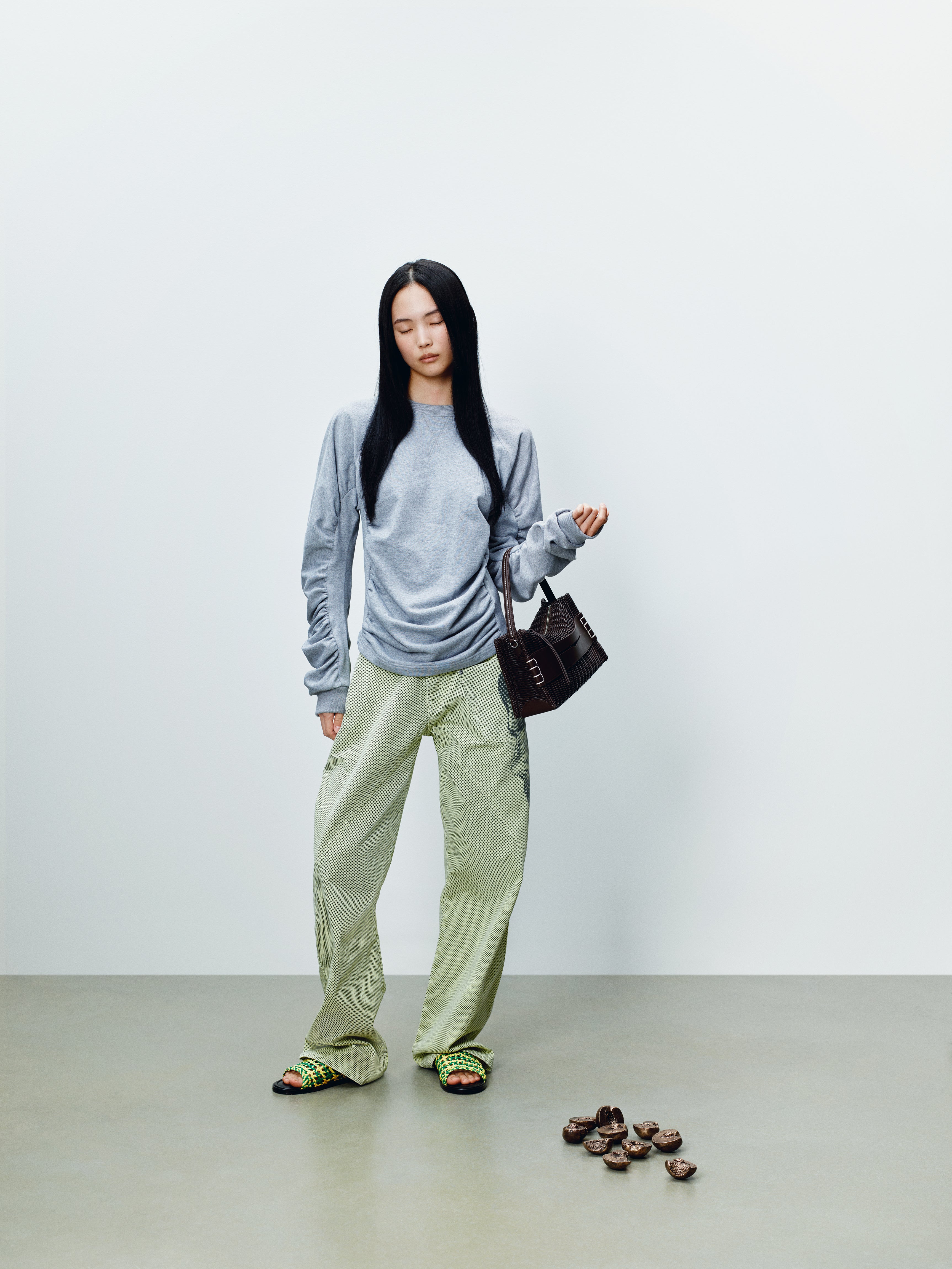J.W.Anderson Ruched Sleeve Sweatshirt Grau Melange