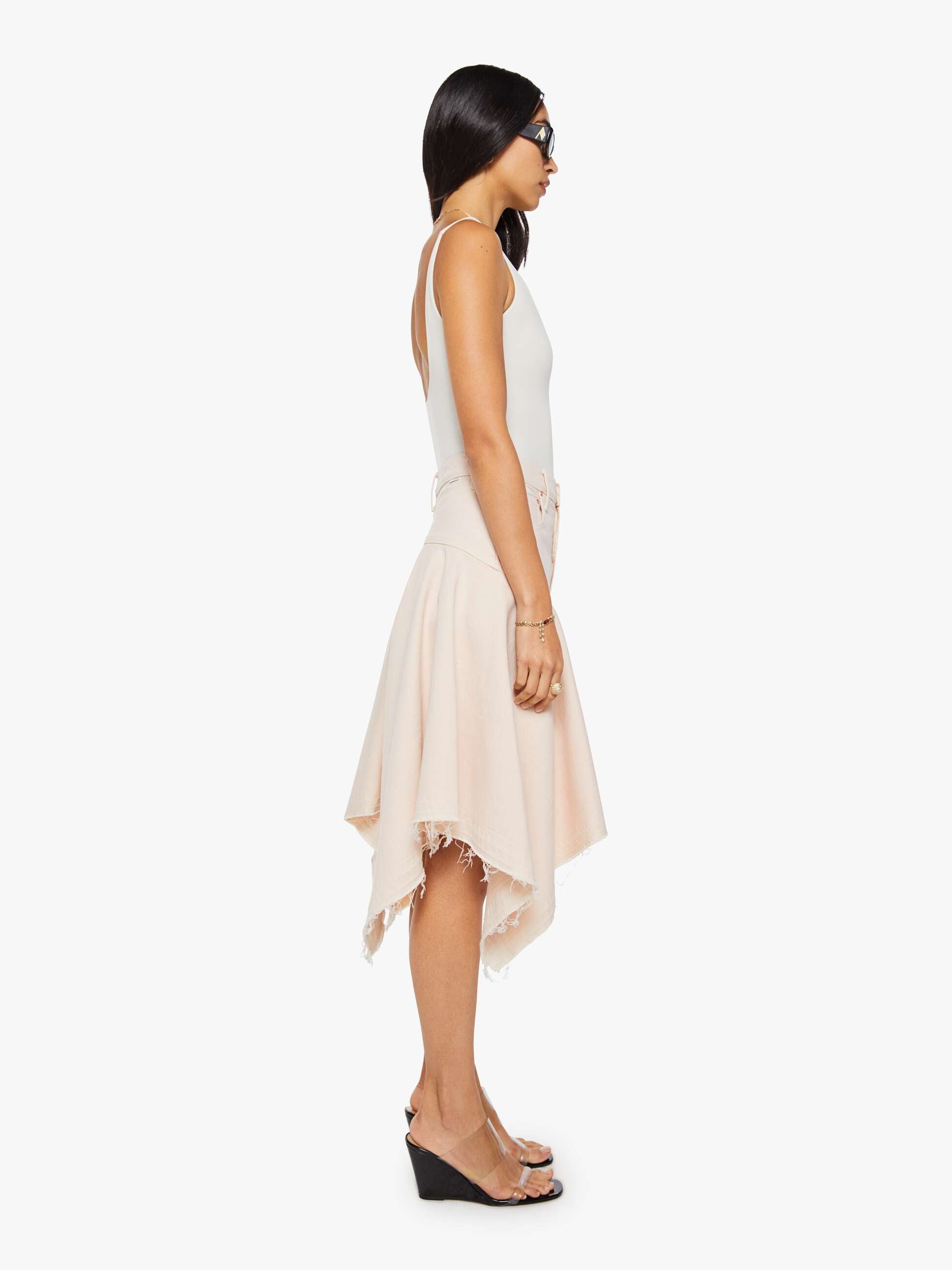 Mother The Hanky Midi Jeansrock Peach Puree High-Waist