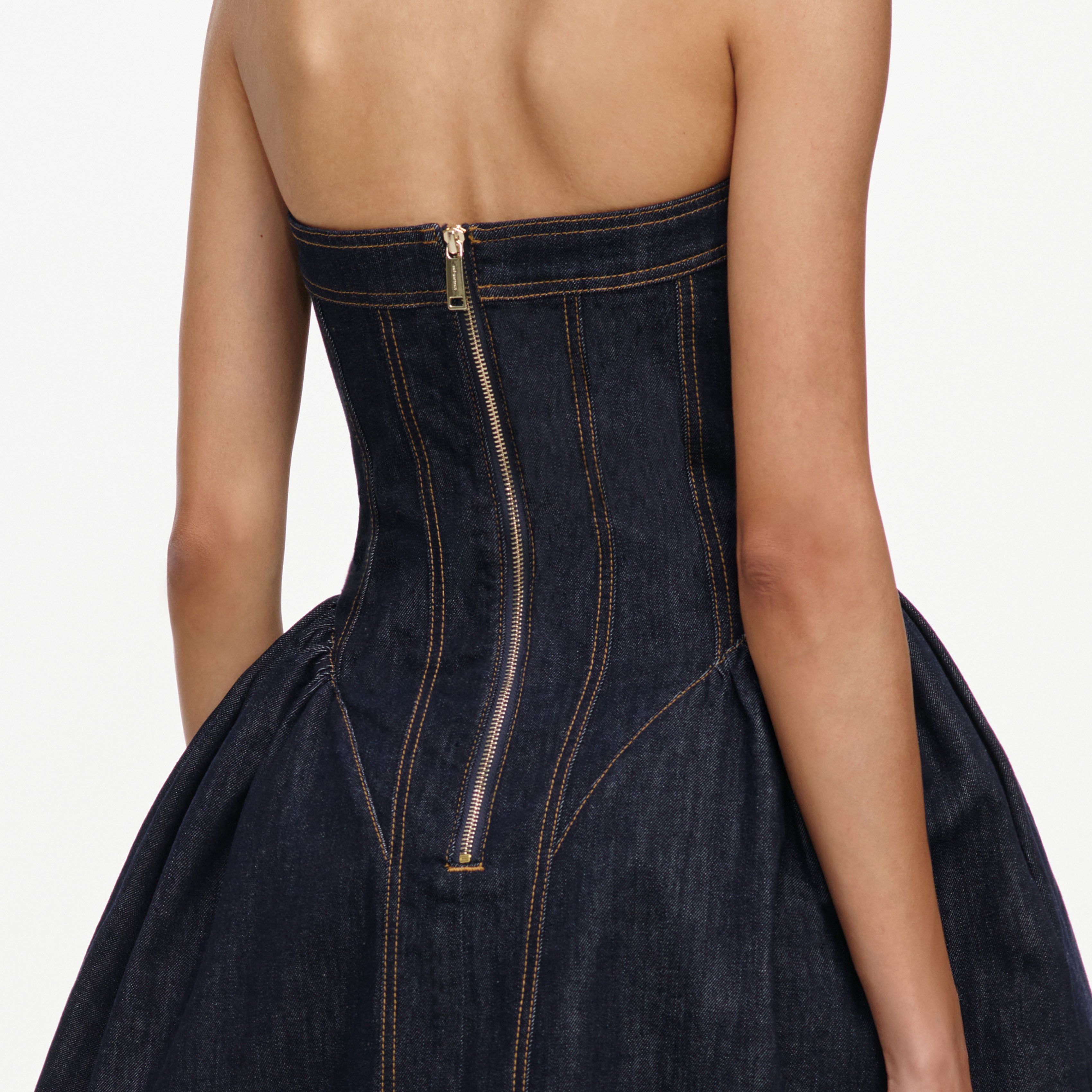 Self-Portrait Denim Halterneck Flared Mini Kleid indigo
