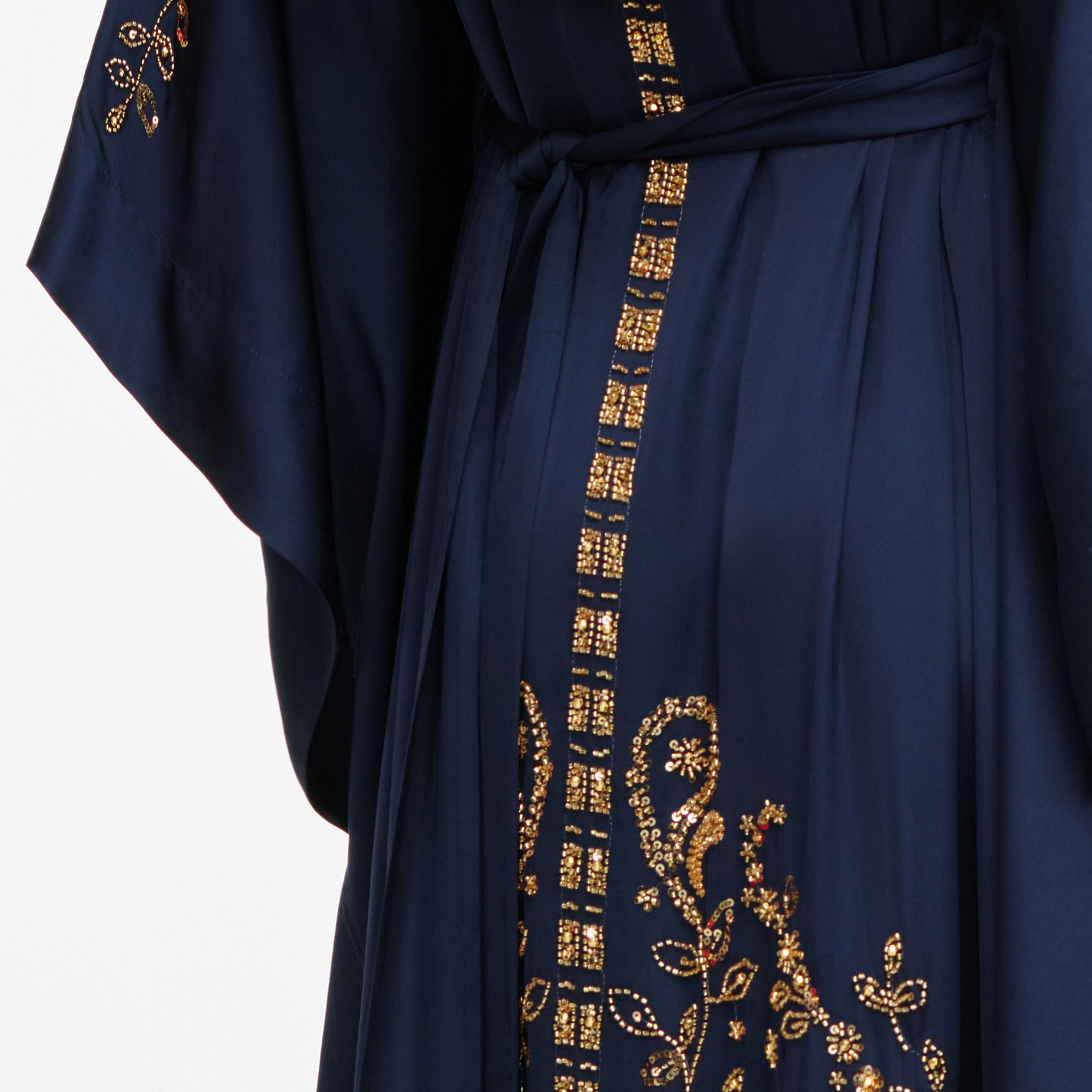 Self Portrait Navy Sequin Kaftan Kleid Blau Gr. S-L