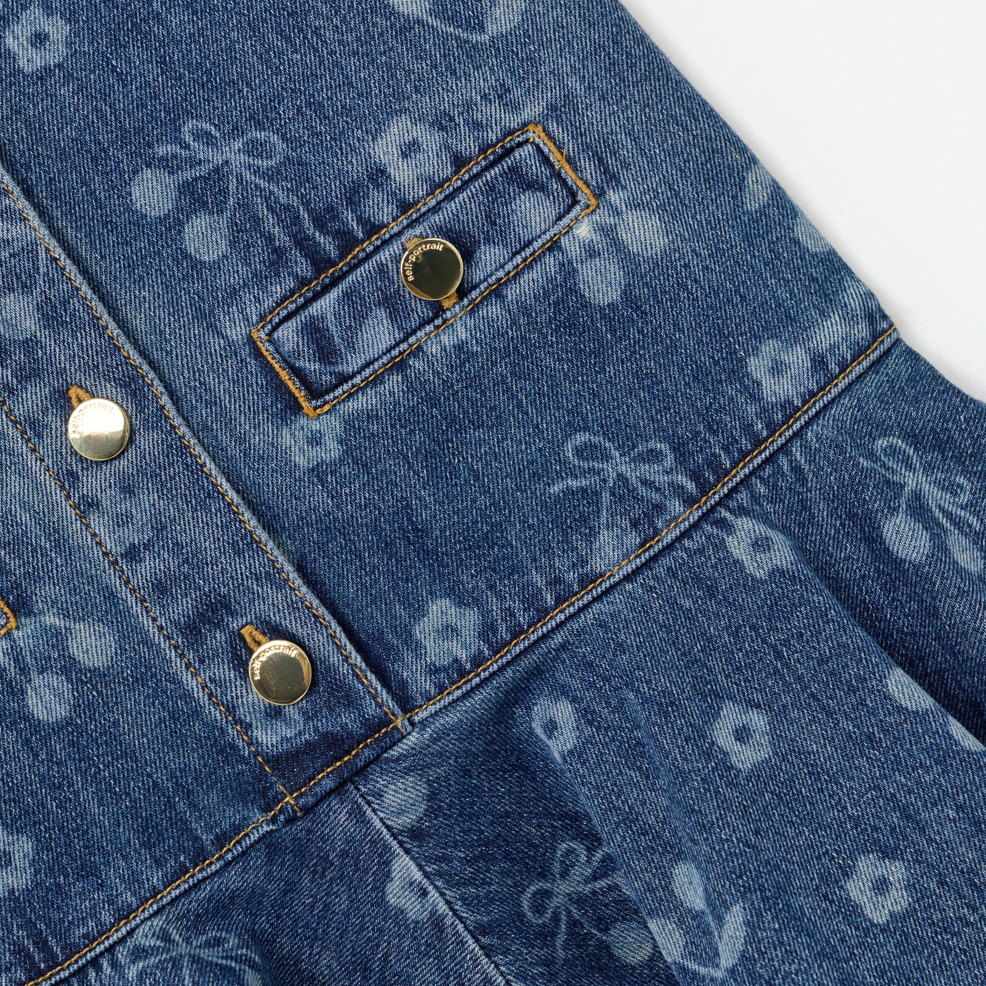 Self Portrait Denim Bow Printed Dress Blau Kinderkleid