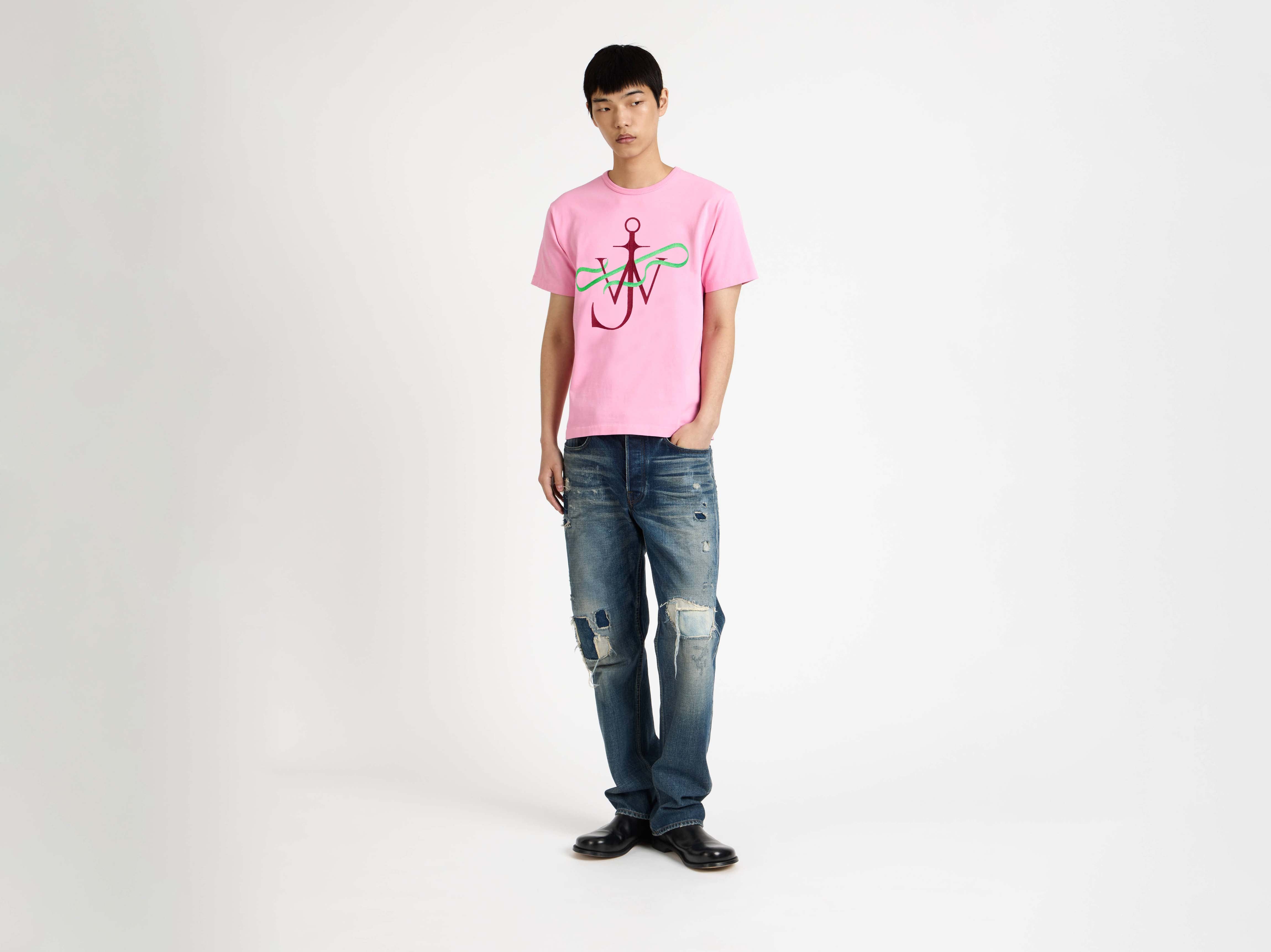 J.W.Anderson Ribbon Anchor T-Shirt Herren Pink Jersey Stickerei