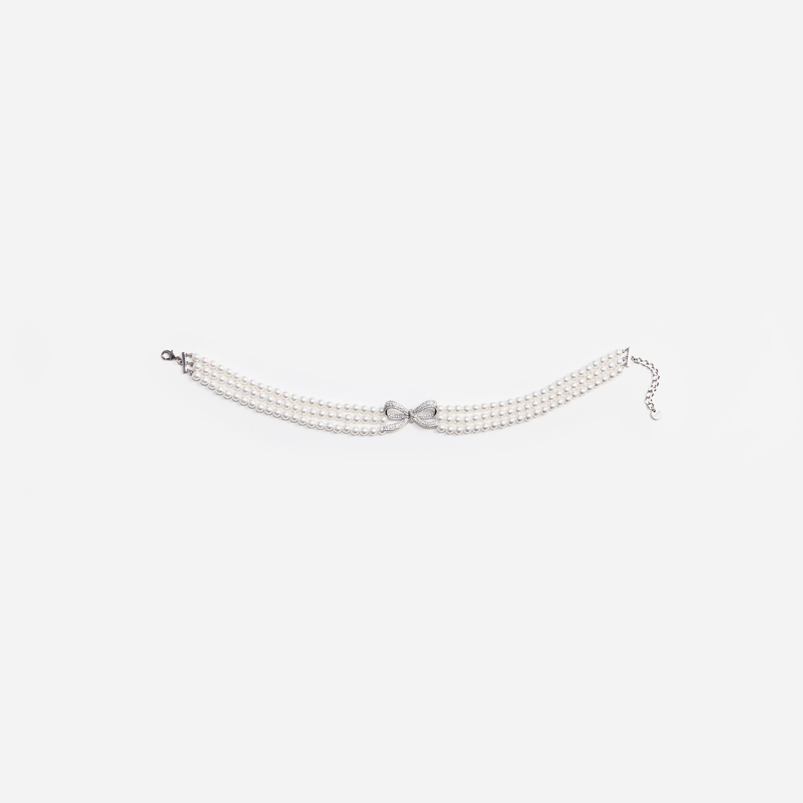 Self Portrait Pearl Bow Choker creme Perlen